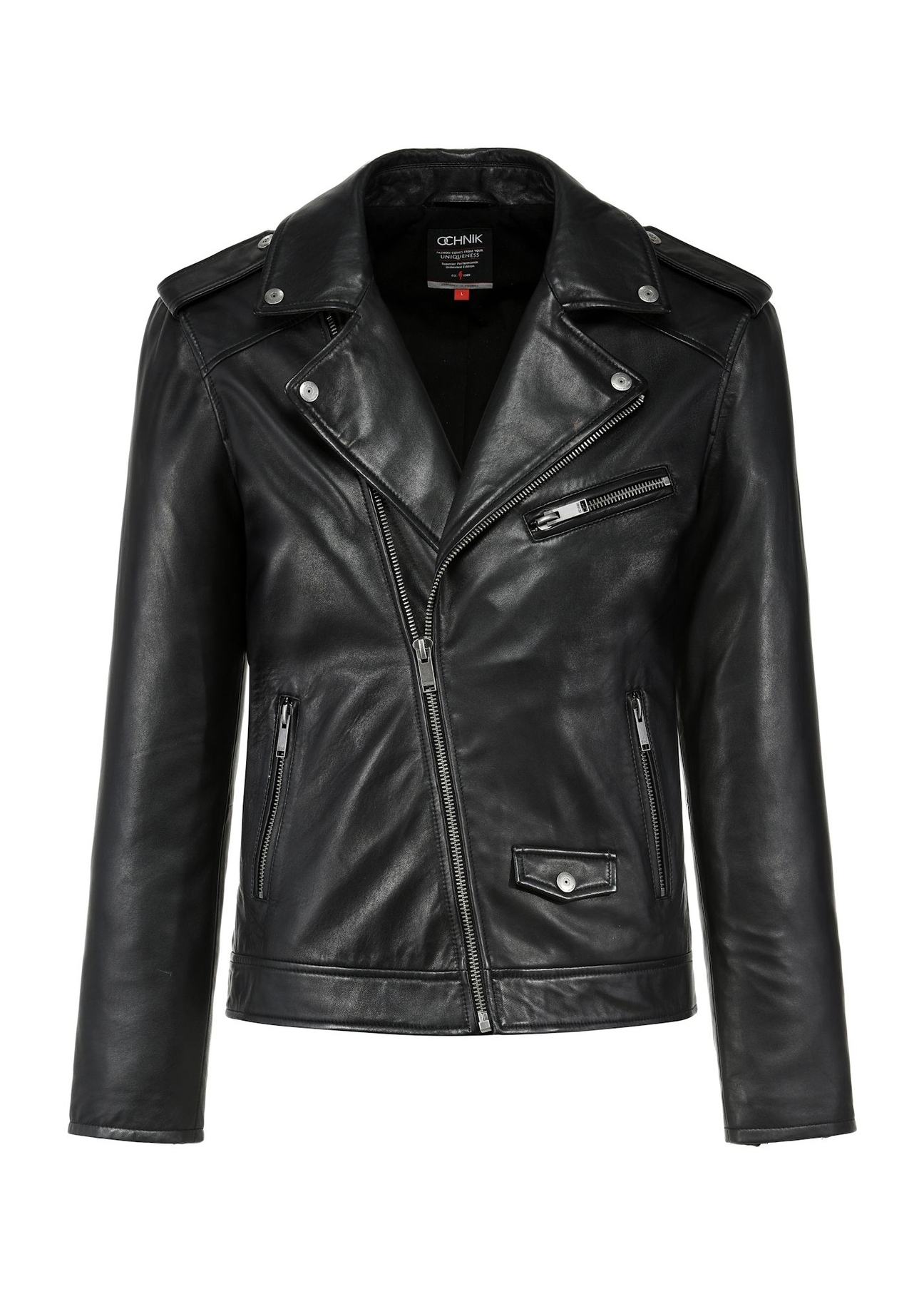 Men's genuine leather biker jacket KURMS-0292-99(KS), front product view on white background.