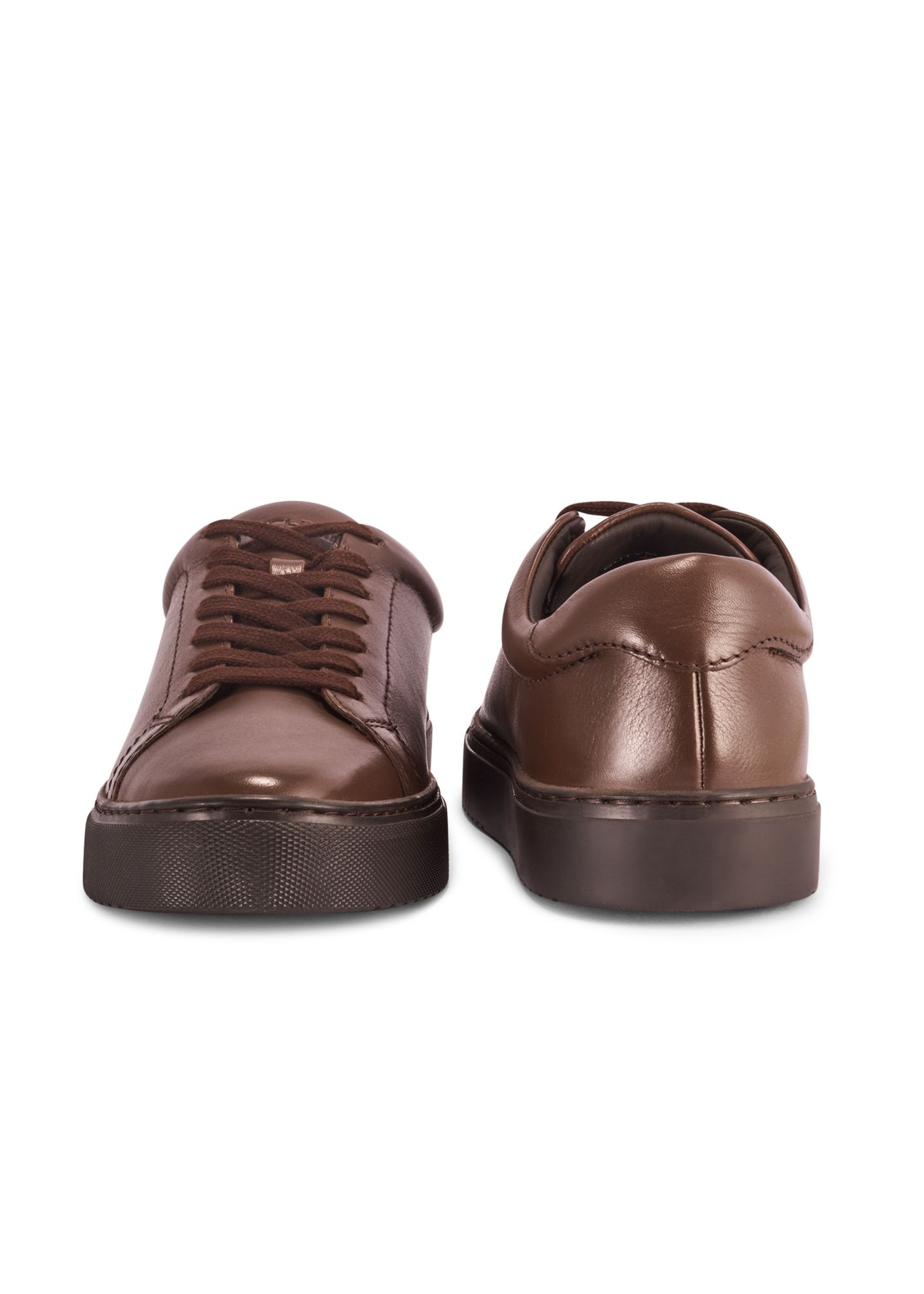 Brown leather sports shoes BUTYM-0503-89(Z25) - front and back product view on white background.