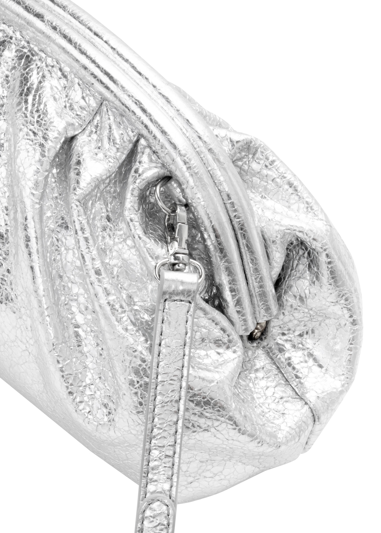 Silver leather women's handbag TORES-1175-92(Z25), close-up of the product detail on a white background.