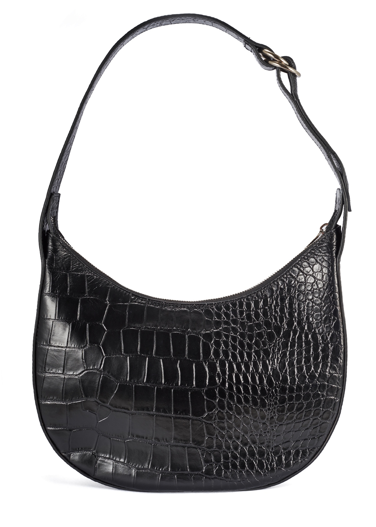 Black croco leather handbag TORES-1172-99(Z25) - product view from the back on white background.