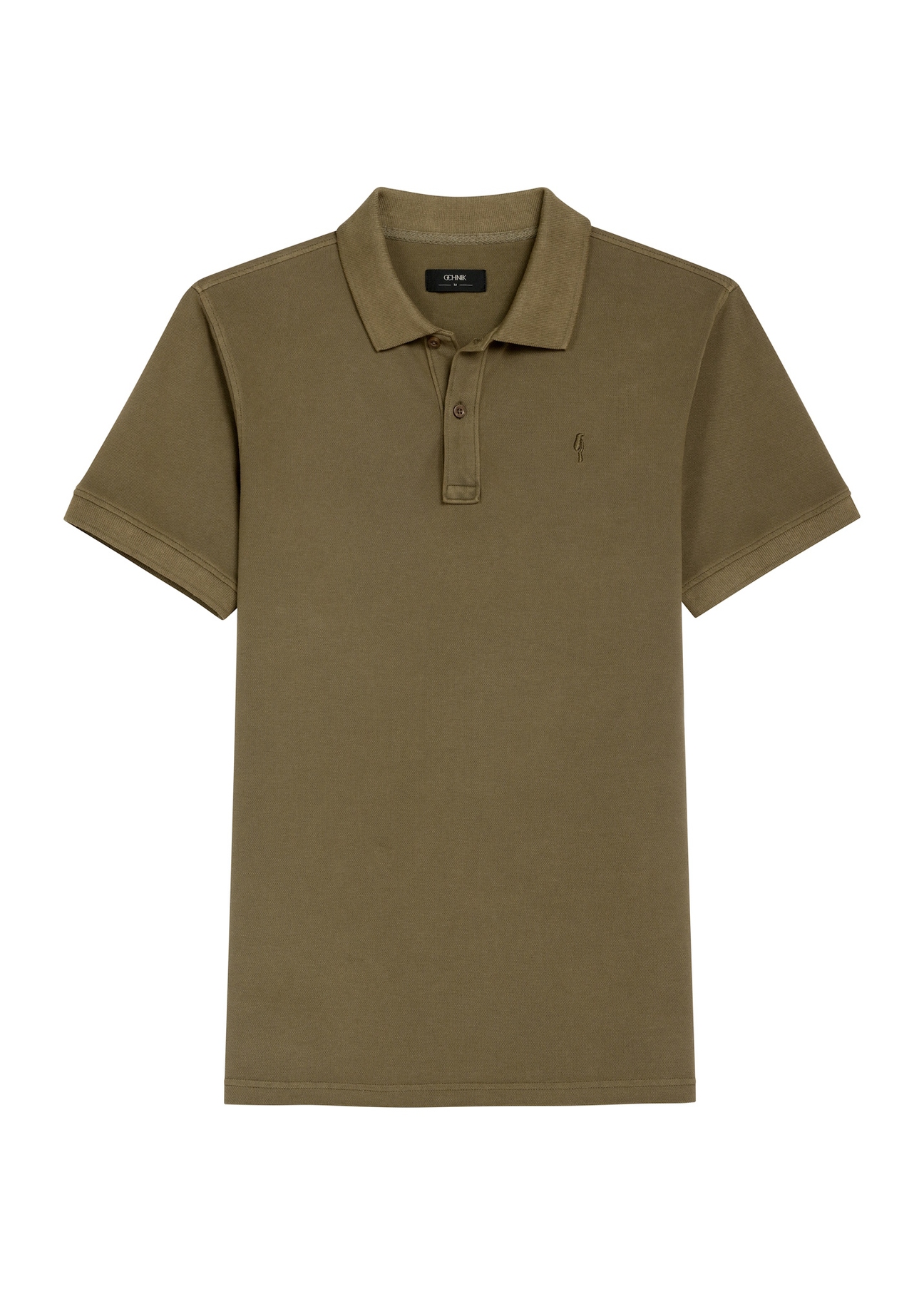Men's khaki polo shirt POLMT-0055A-8D(W26), front product view on white background.