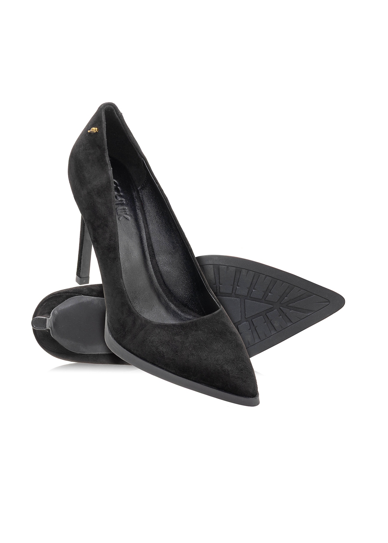 Black suede women's high heels BUTYD-1217-99(Z25), diagonal product view on a white background.