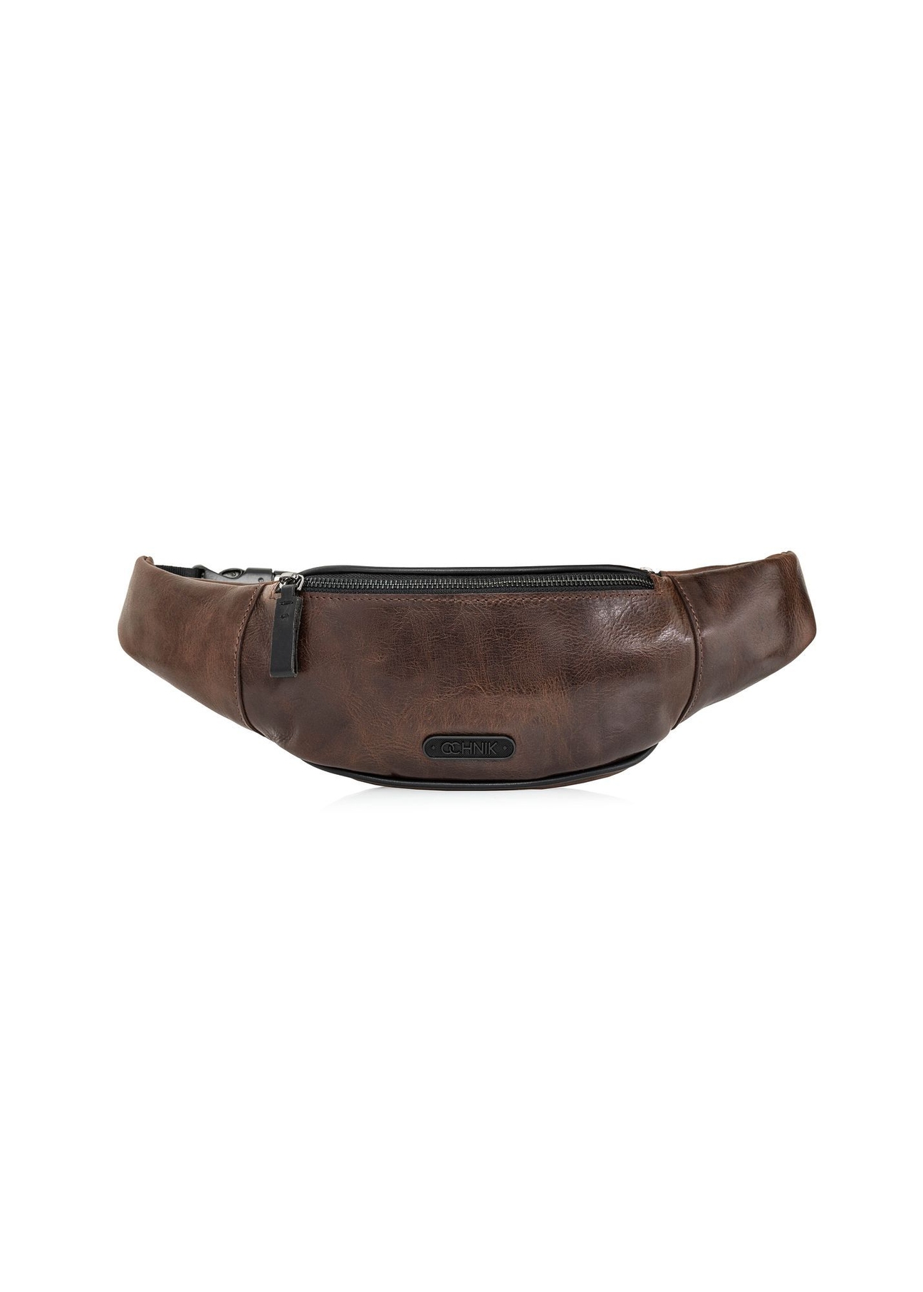 Men's brown leather waist bag TORMS-0107-1H(W26), front product view on white background.