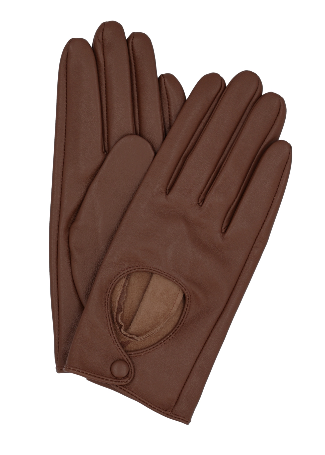 Camel leather women's gloves REKDS-0113-1D(Z26), product view from above, on white background.