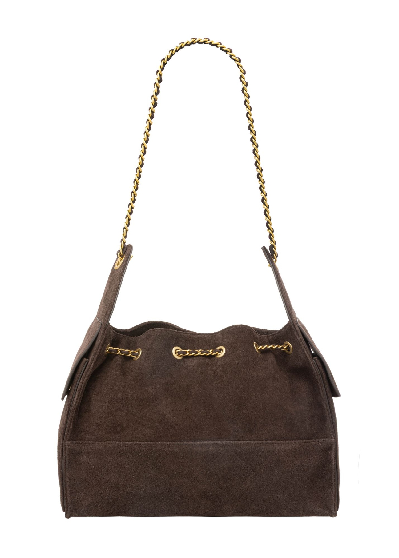 Brown medium suede women's handbag TORES-1408-1I(Z26) - product view from the back, on a white background.