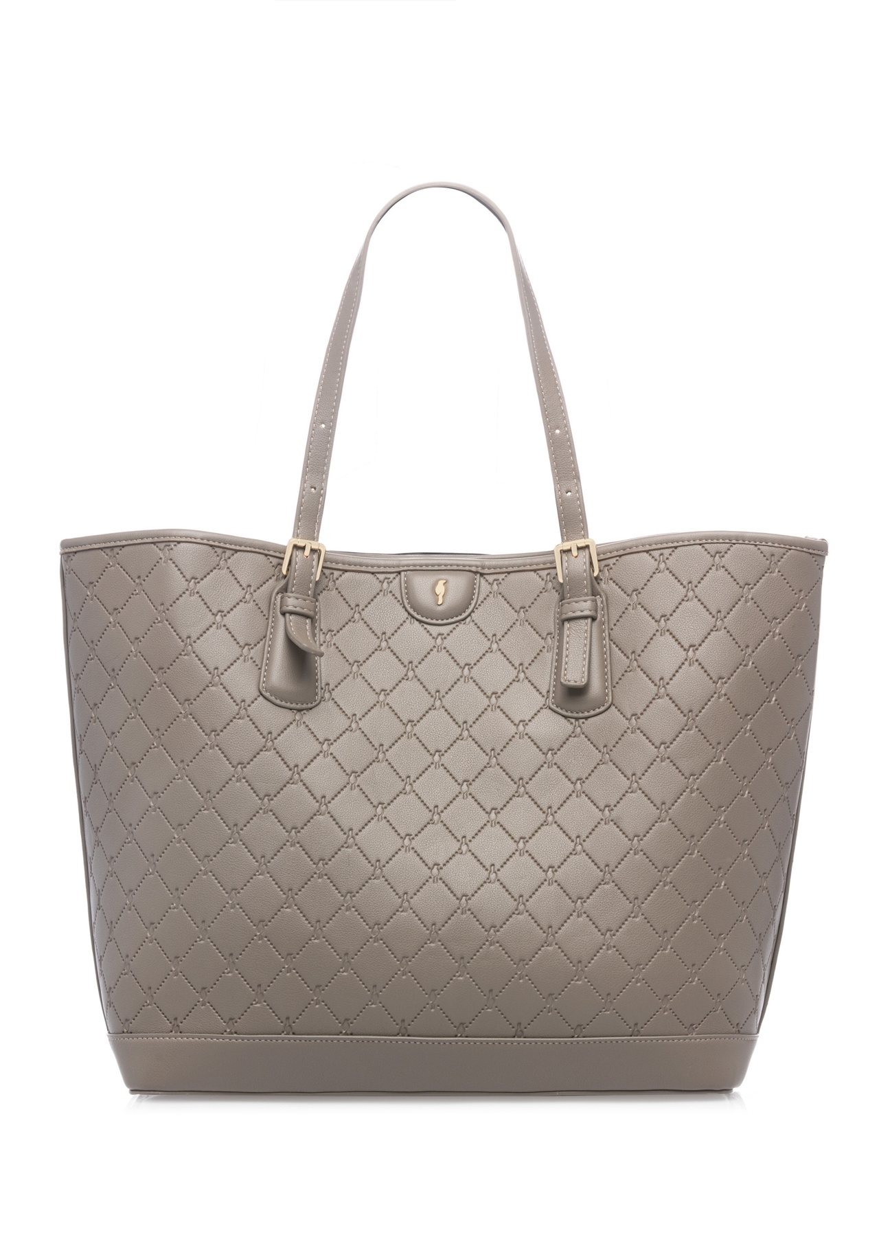 Light brown shopper bag with monogram TOREC-1181-1K(W26) - front product view, on white background.