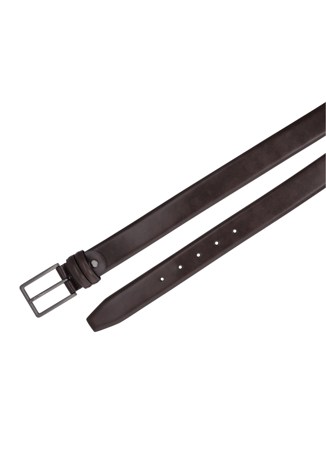 Men's brown leather belt PASMS-0284-1I(Z26), product view from above on white background.