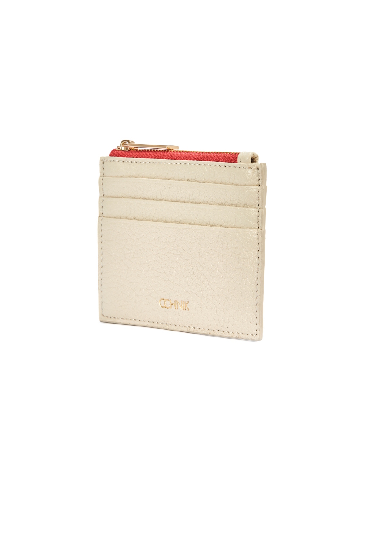 Small women's leather wallet in cream color PORES-0946F-16(W25) - diagonal view of the wallet on a white background.