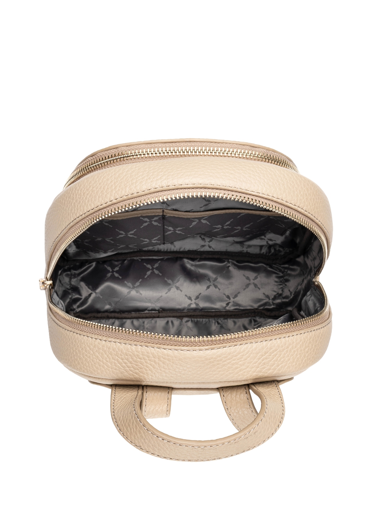 Beige leather women's backpack TORES-1355-1B(Z26). Top view on white background.