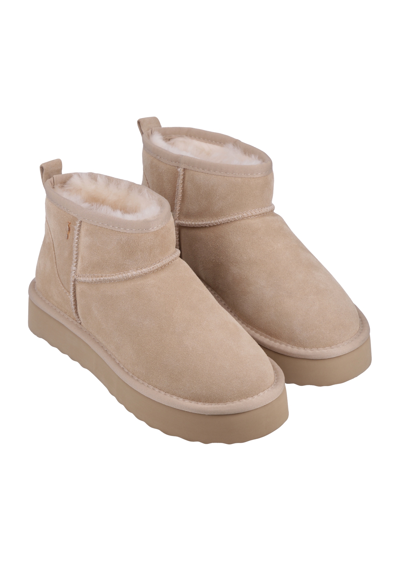 Beige short women's snow boots BUTYD-1138-1K(Z26), diagonal product view on a white background.