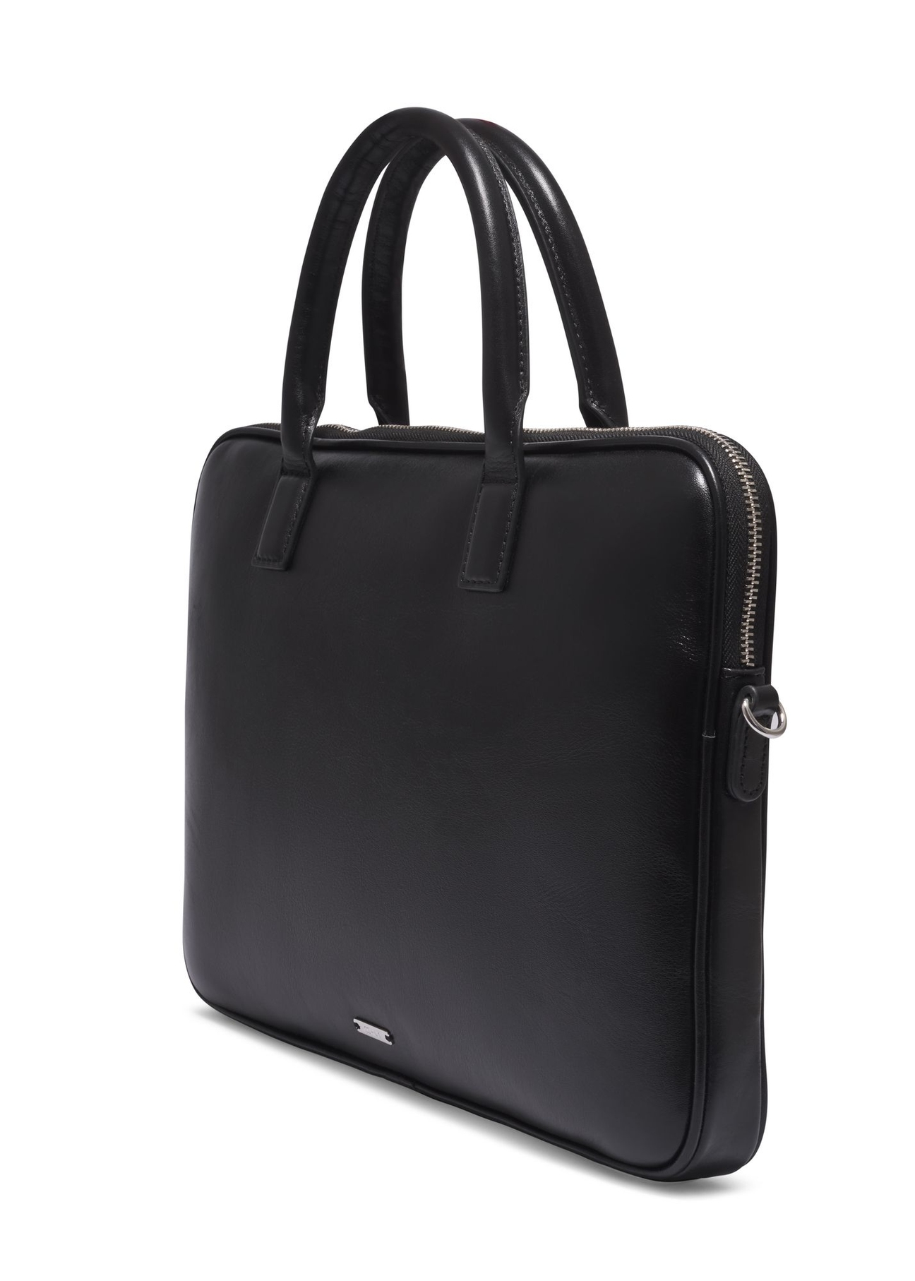 Black leather elegant laptop bag TORES-1344-99(Z26) - diagonal product view, on a white background.