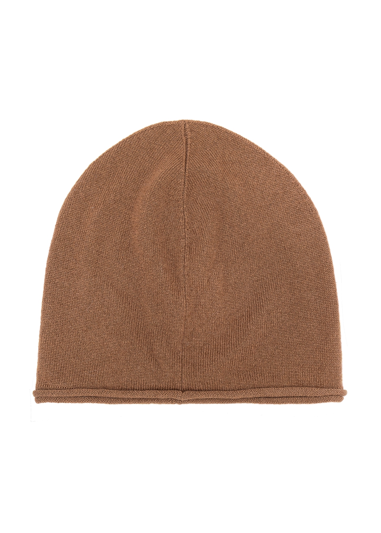 Caramel women's cashmere hat CZADT-0043-24(Z25), product view from the back on a white background.