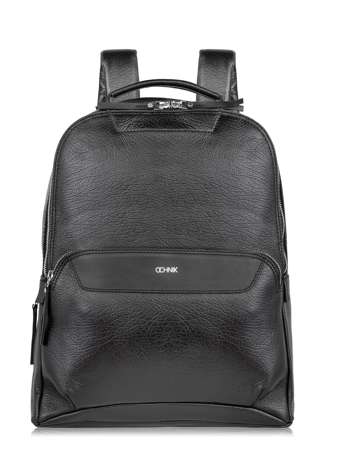 Large black leather men's backpack PLCMS-0019A-99(Z25) - front product view on white background.
