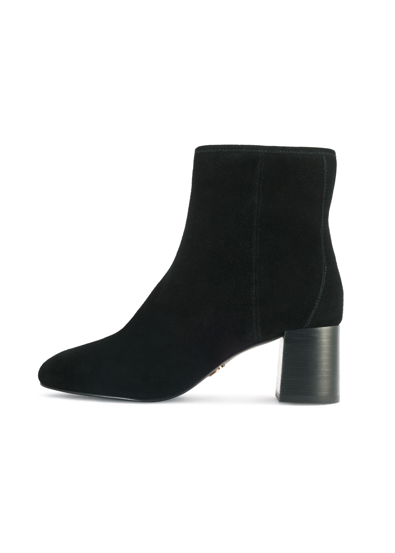 Black suede high-heeled ankle boots BUTYD-1218-99(Z25) - side view of the product on a white background.
