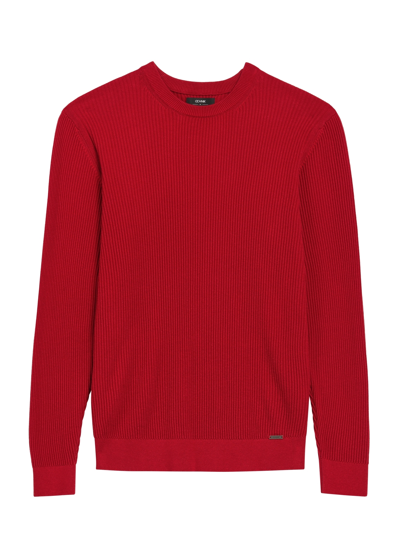 Red ribbed men's sweater SWEMT-0191-4B(W26), front product view on white background.