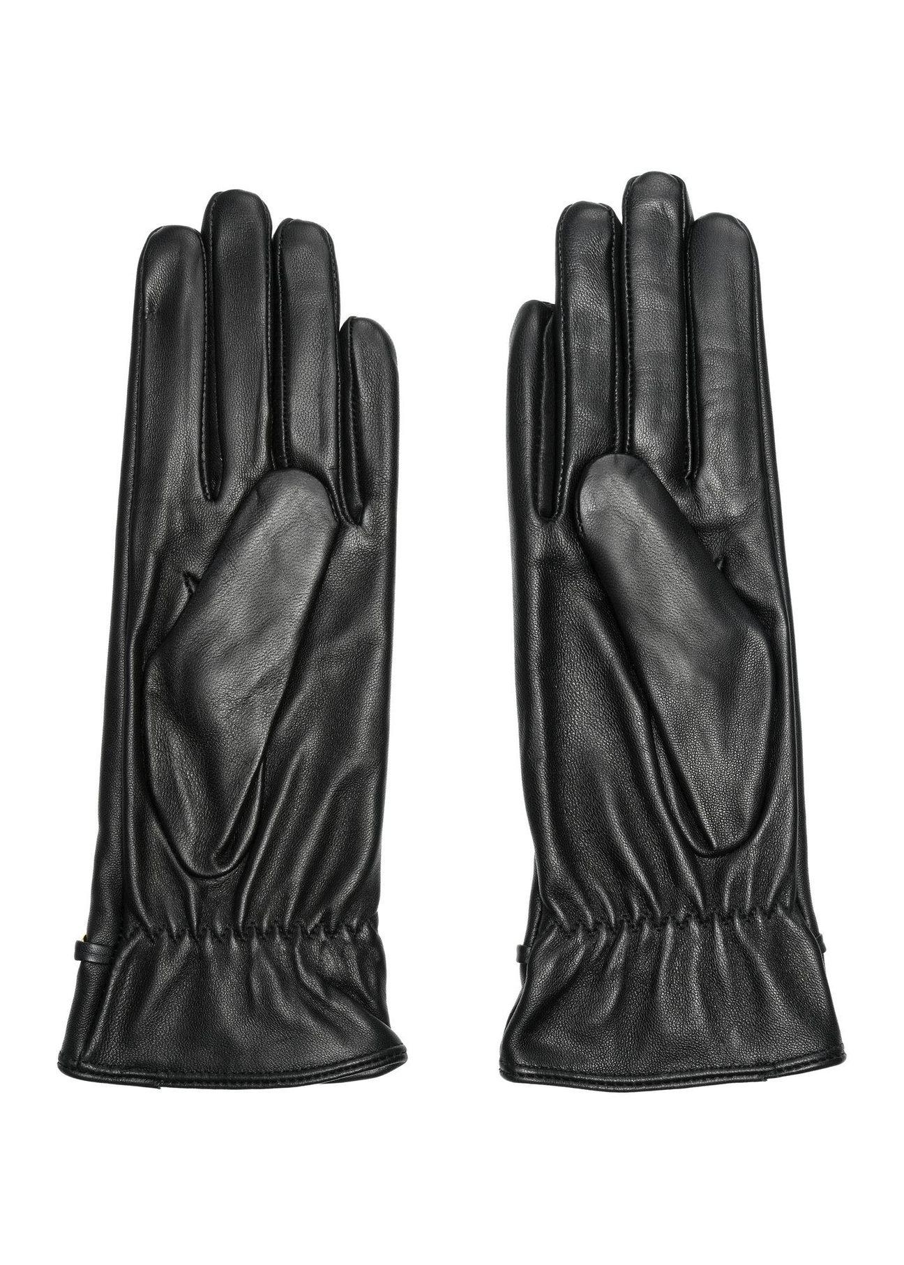 Black women's leather gloves REKDS-0090-99(Z26), product view from the back on a white background.