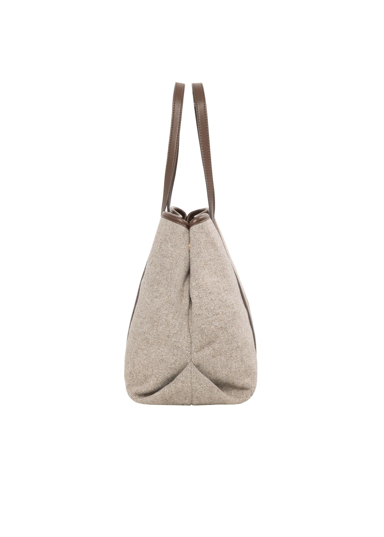 Beige herringbone shopper bag TOREC-1330-1P(Z26) - side product view, on white background.