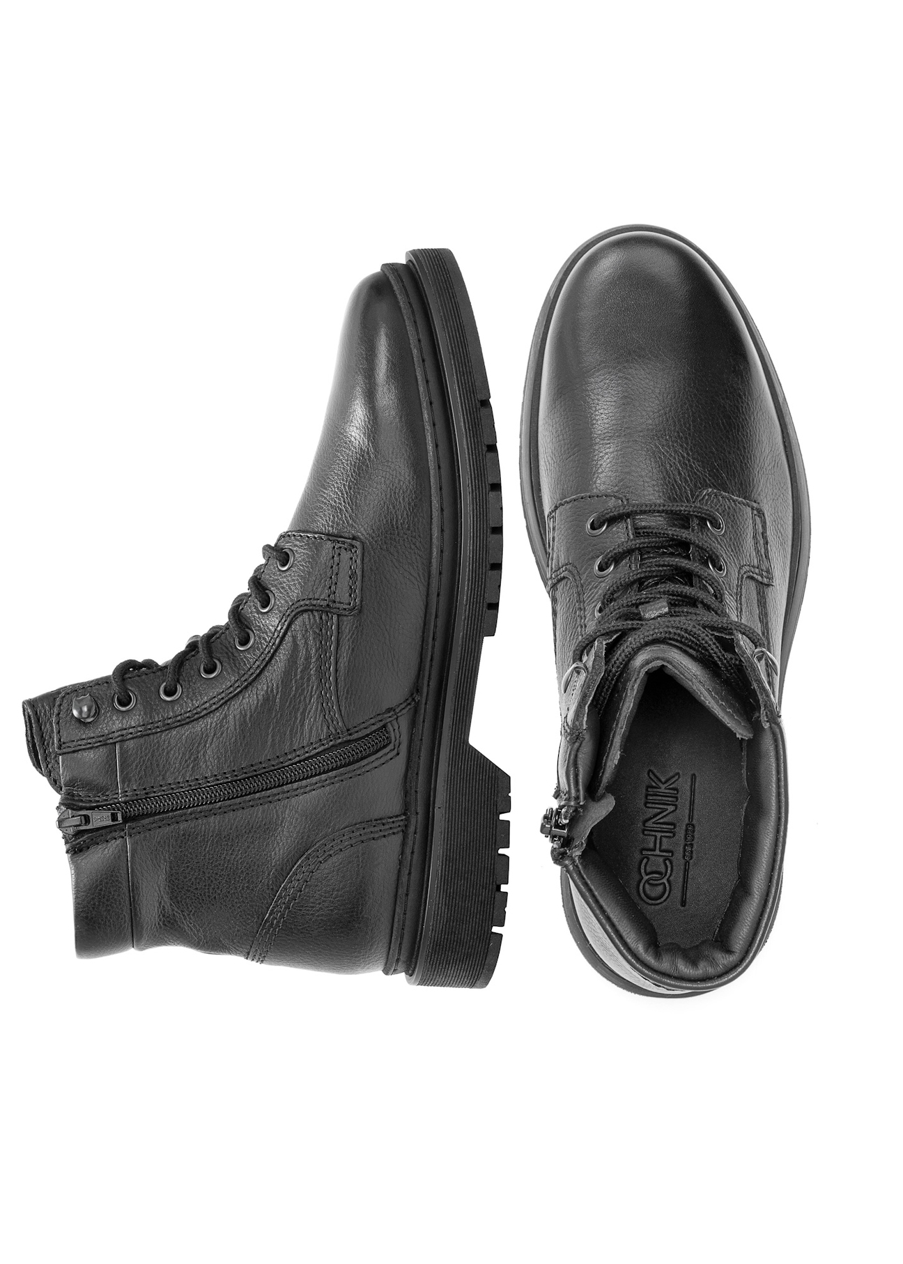 Black men's leather ankle boots BUTYM-0515-99(Z25), top view of the product on a white background.