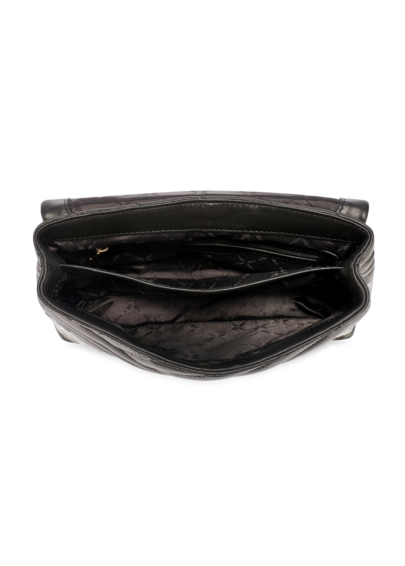 Women's leather handbag in black color TORES-1285-99(W26) - side view of the product, on a white background.