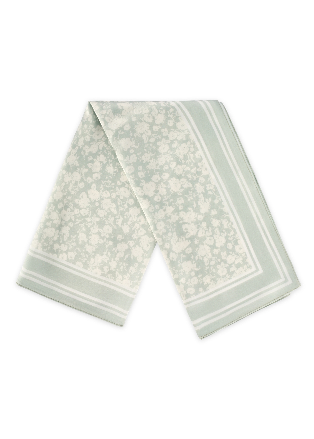 Green floral women's scarf SZADT-0190-8P(W26), front view of the folded product on a white background.