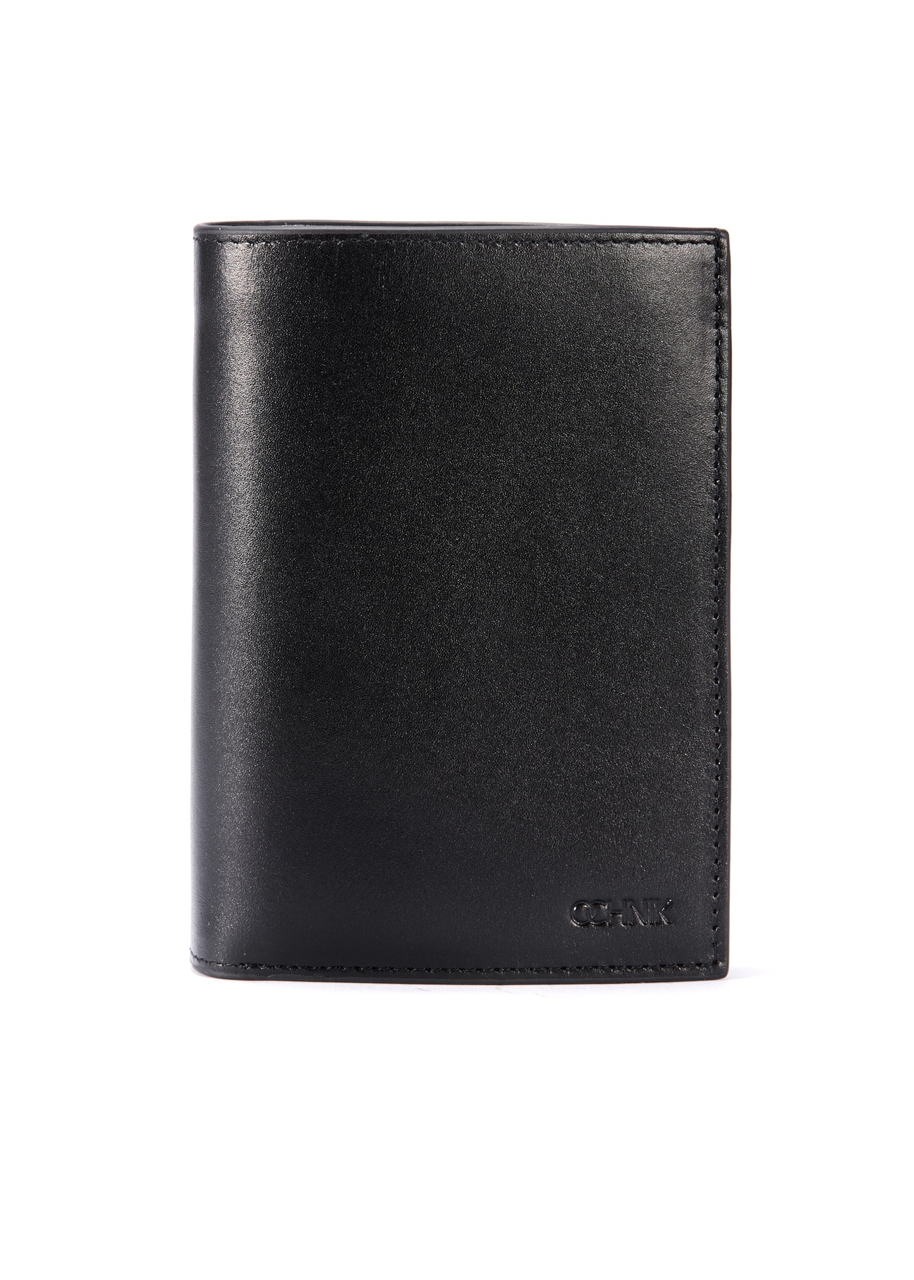 Men's leather black wallet PORMS-0640-99(W25) - view of the front wall of the wallet on a white background.