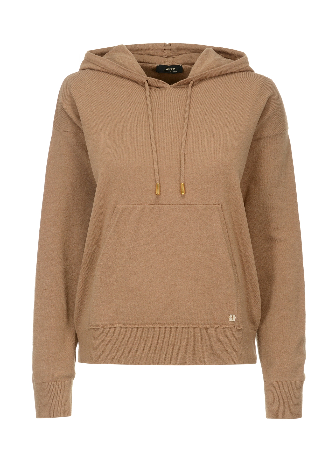 Beige women's kangaroo sweatshirt BLZDT-0080-81(Z22)-06