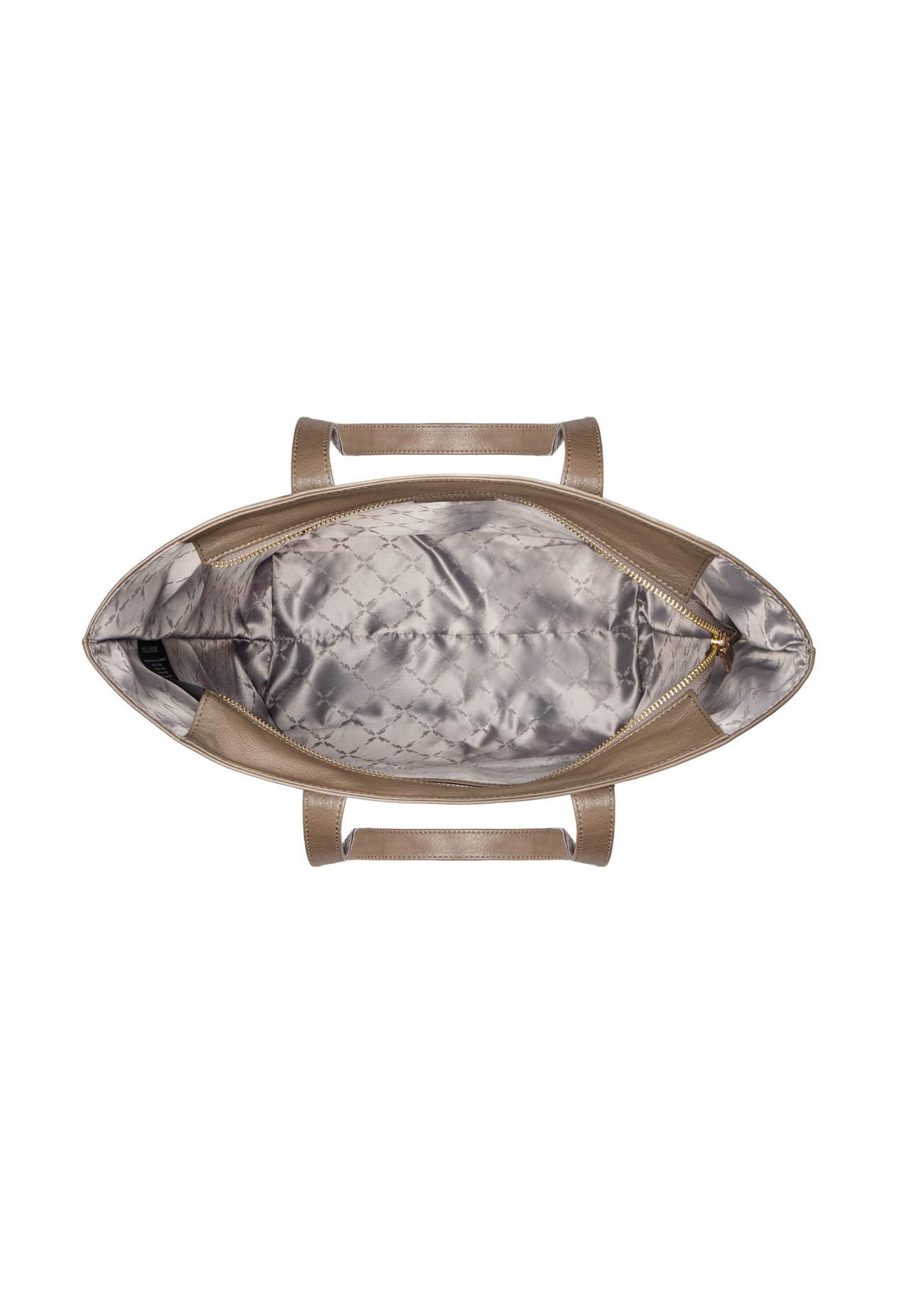 Leather shopper bag in cool beige color TORES-1312-1K(Z26). Top view on a white background.