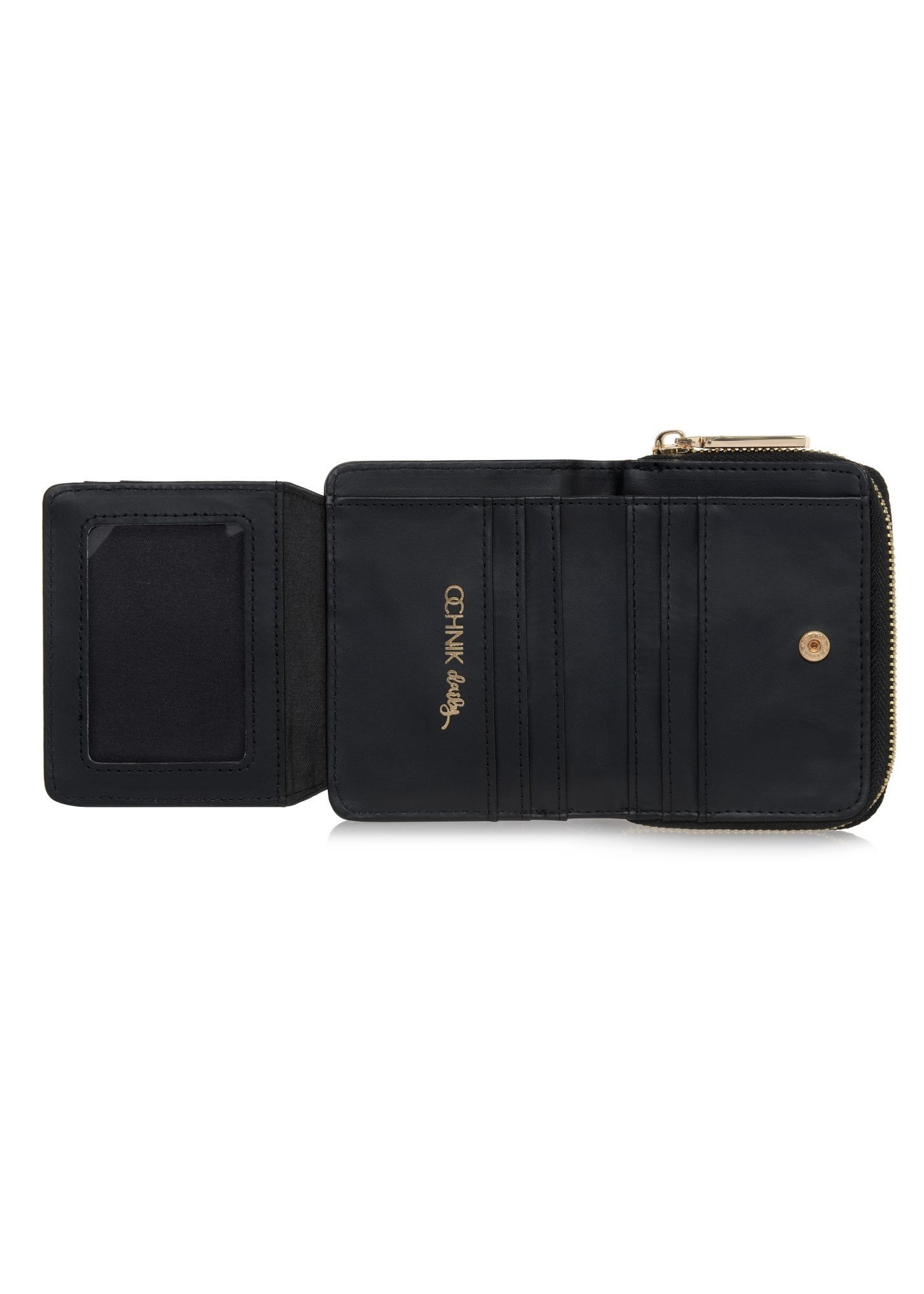 Small black croco women's wallet POREC-0352A-9G(Z26), product view inside on white background.