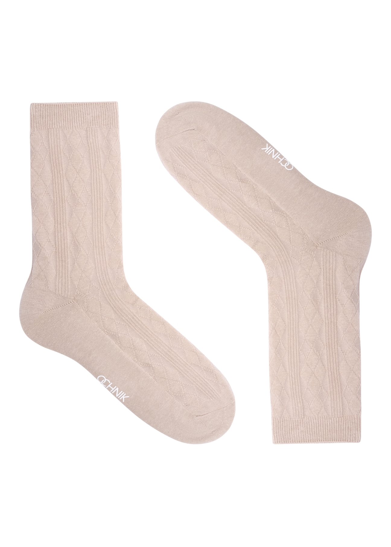 Set of women's long socks with an openwork pattern ZESDT-0049-00(Z26) - product view from above, on a white background.