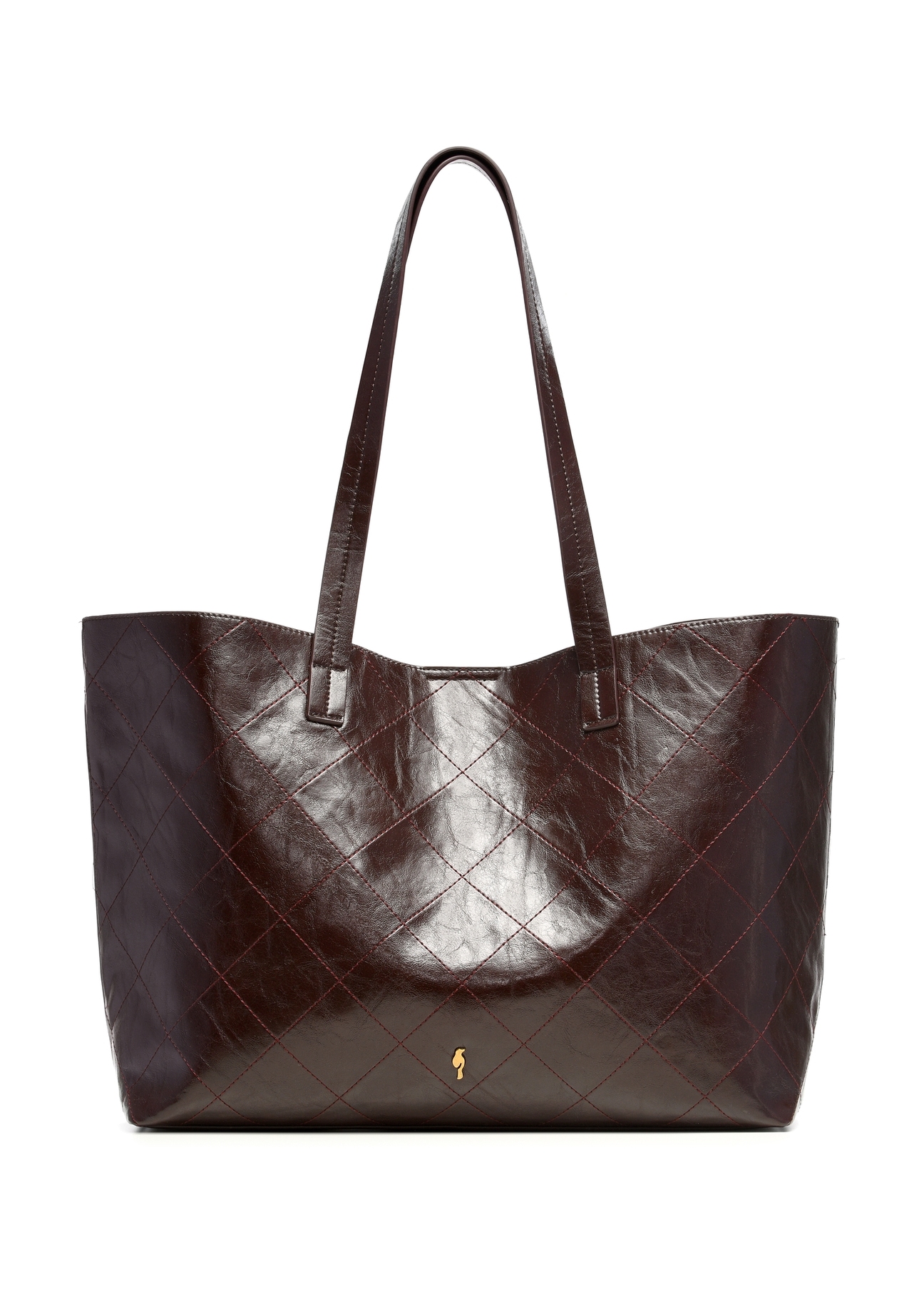 Women's burgundy shopper bag with stitching TOREC-1247-4D(Z26), product view from the front on a white background.