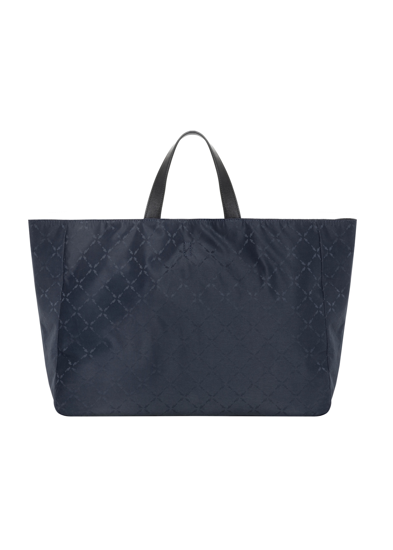 Women's navy blue shopper bag with monogram TOREN-0358-7E(Z26), rear view on a white background.