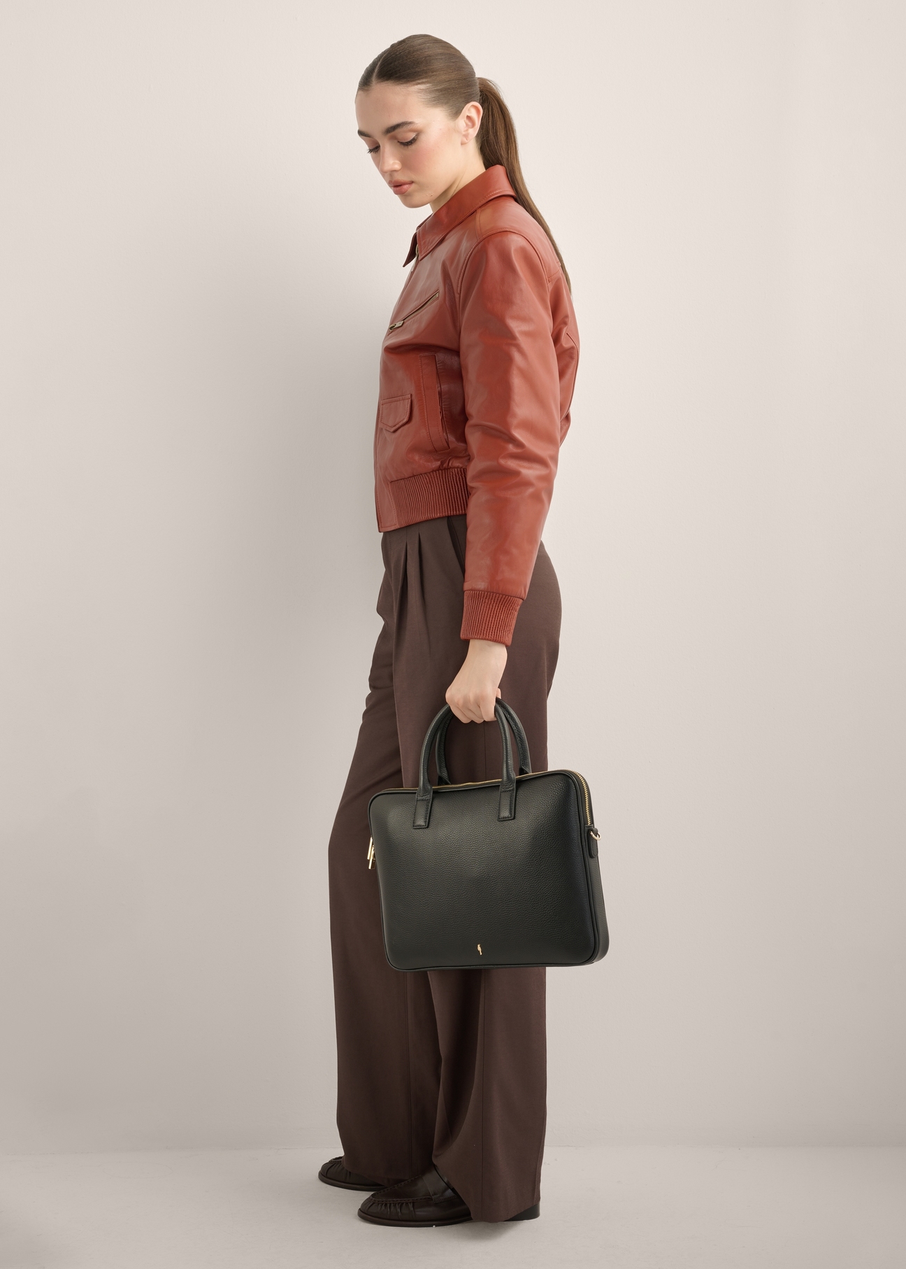 Black elegant leather laptop bag TORES-1344-9I(Z26)