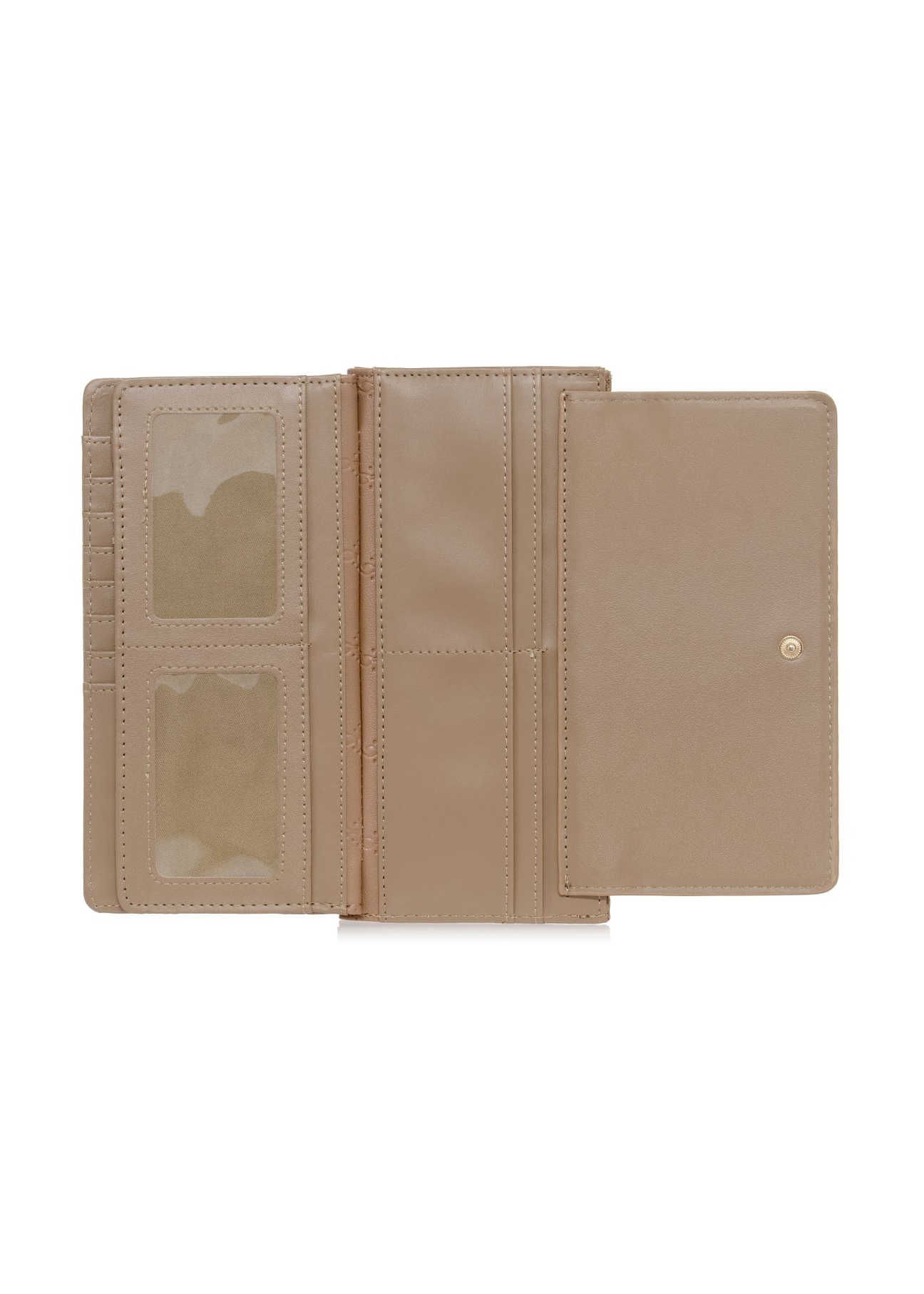 Large beige women's wallet with monogram POREC-0347A-81(Z25) - top view of the product on a white background.