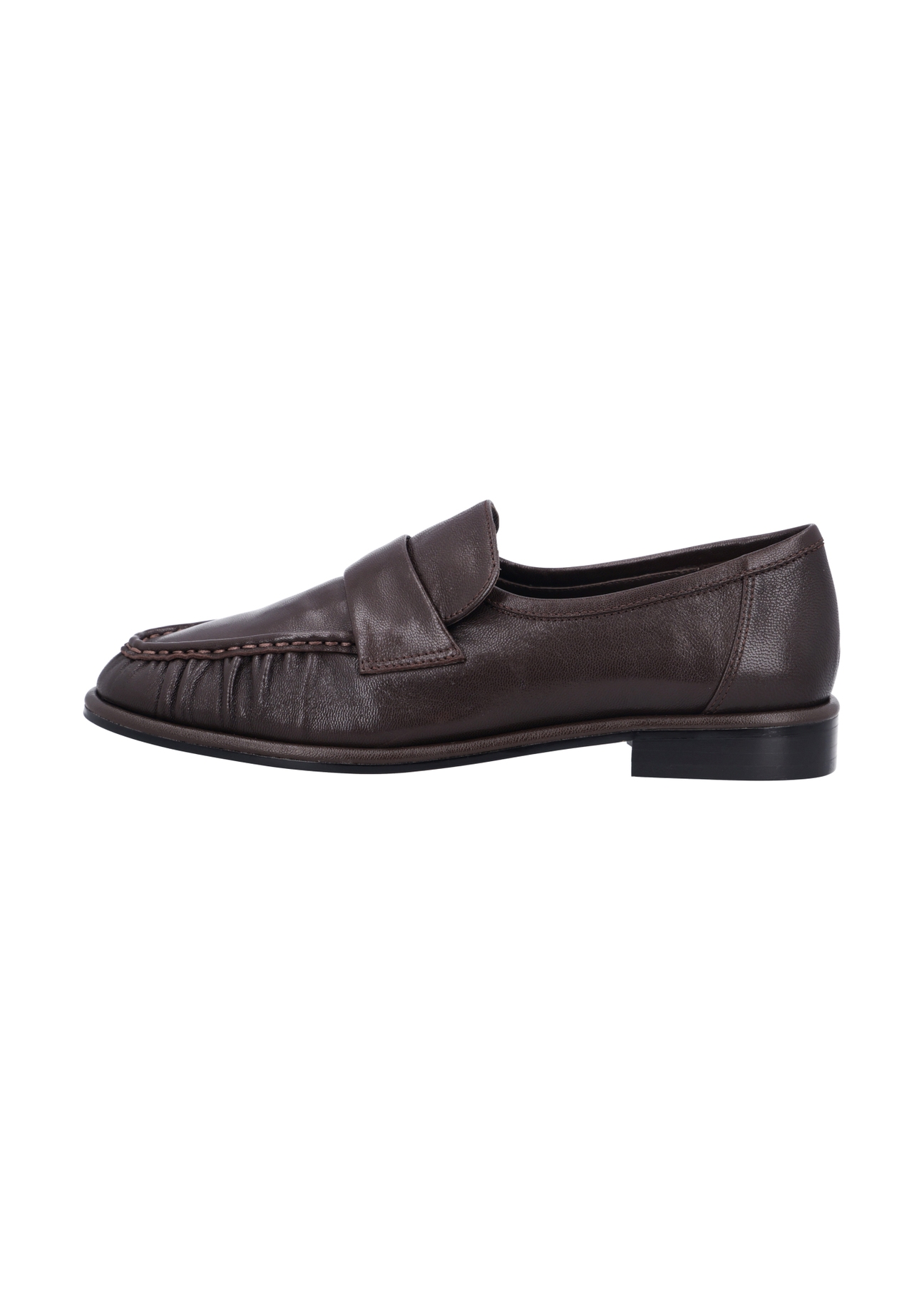 Women's brown leather moccasins BUTYD-1328-1I(Z26), side product view on white background.