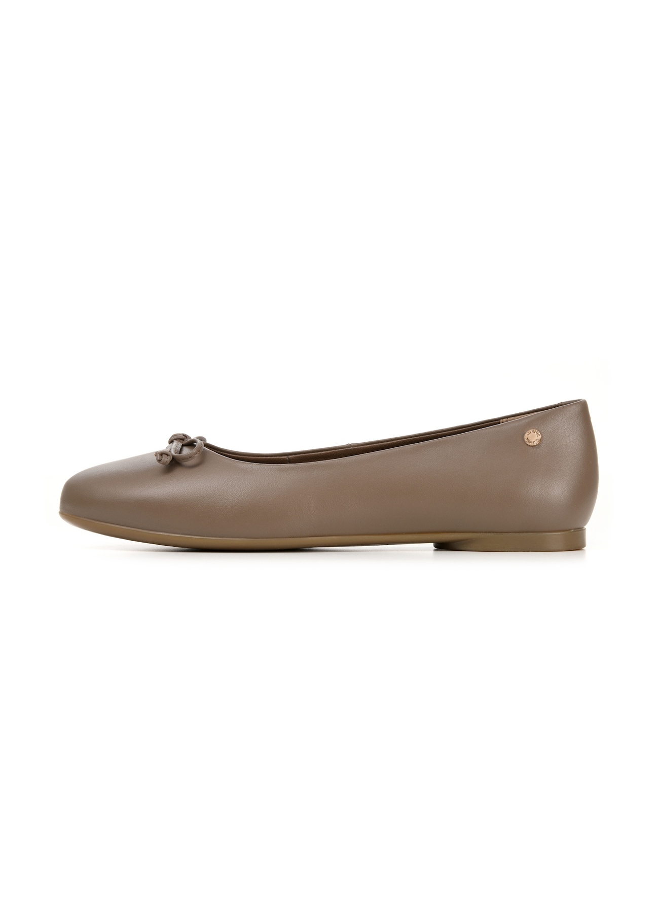 Women's leather ballet flats in cool beige color BUTYD-1248-1K(W26), side view of the product on a white background.