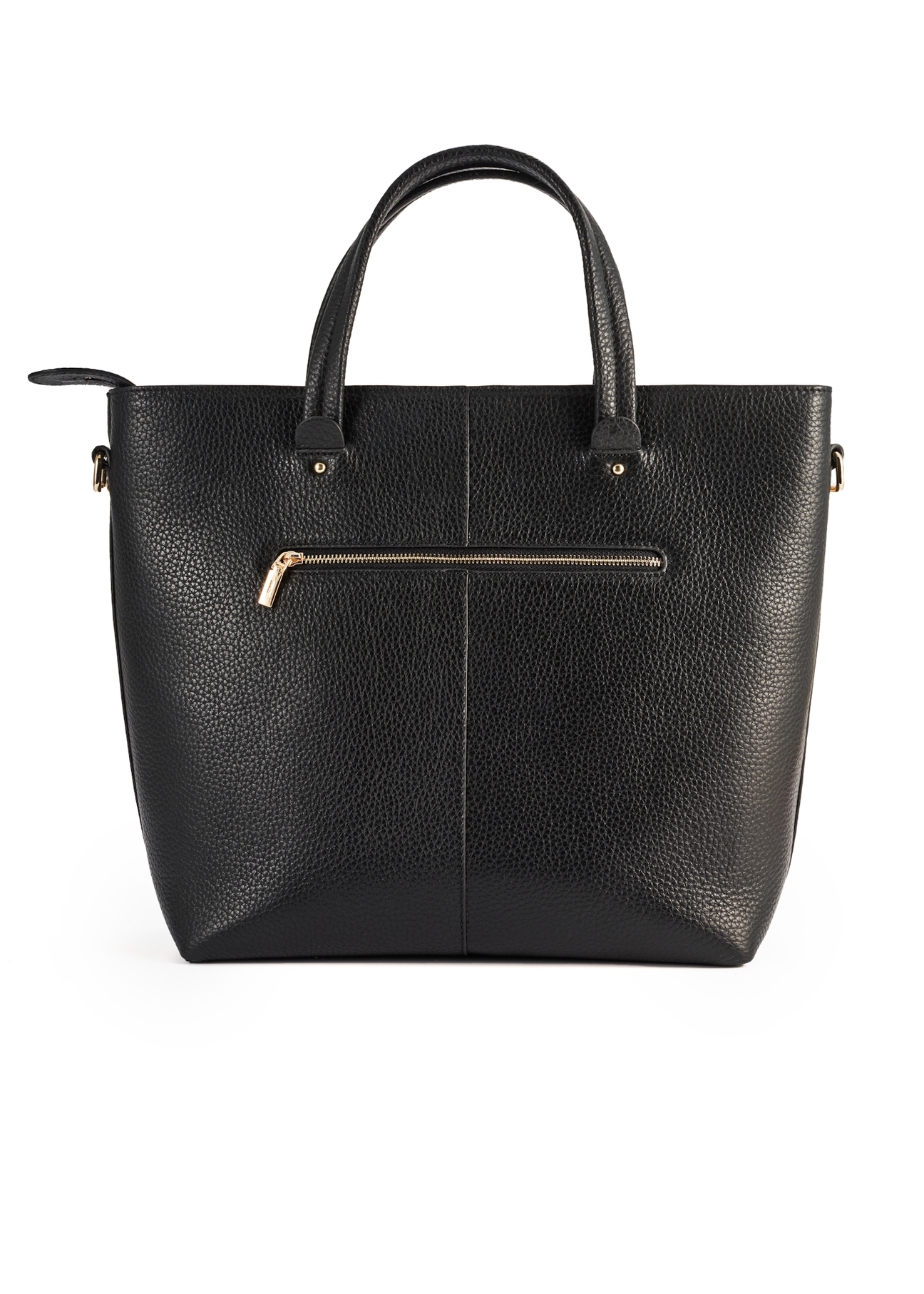 Black leather shopper bag TORES-0728D-99(Z25), product view from the back on a white background.