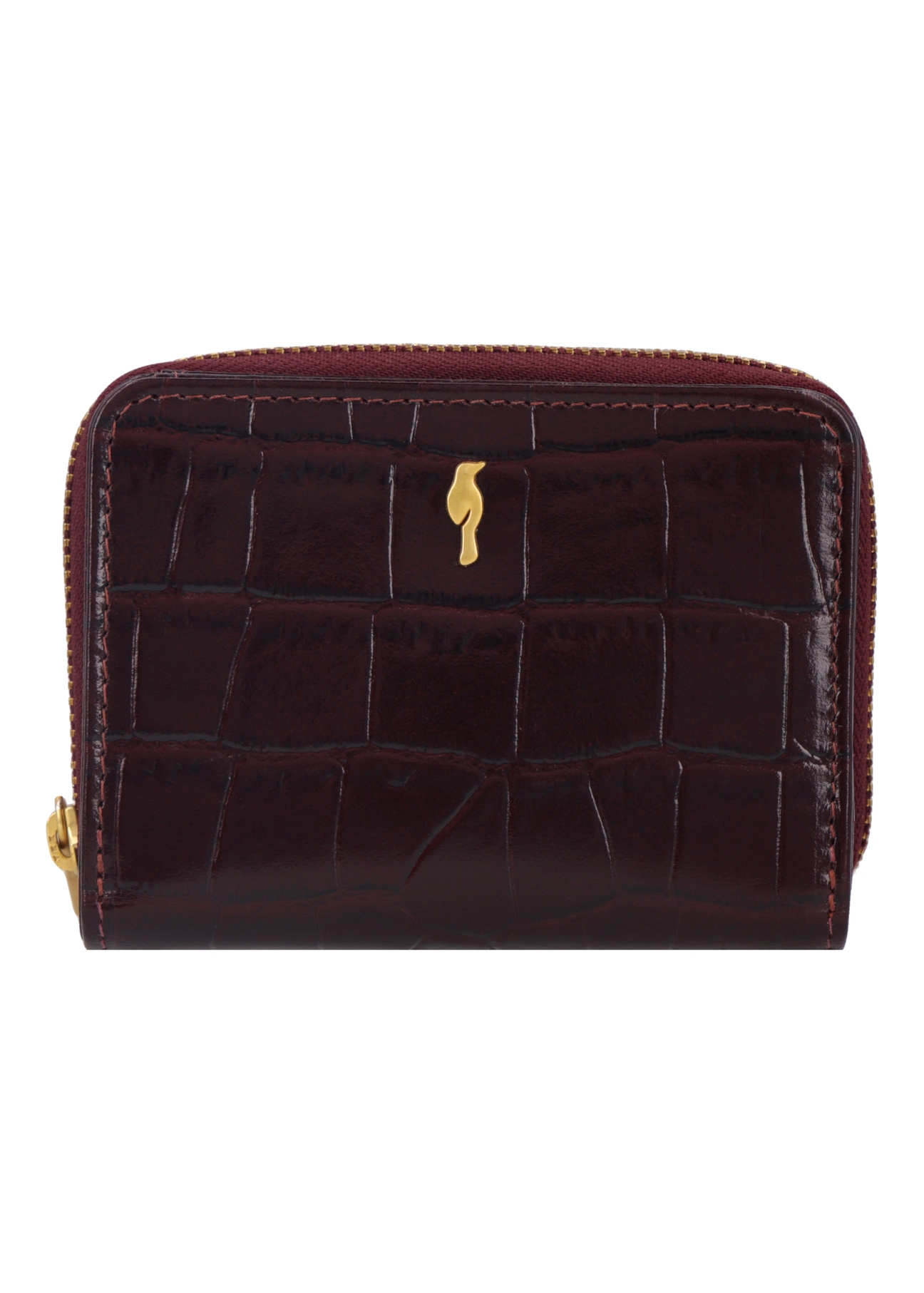 Burgundy women's croco wallet PORES-0888B-4D(Z26), front product view on white background.
