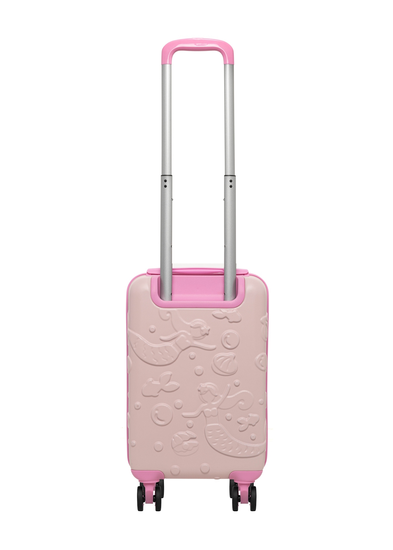 Small pink suitcase on wheels WALAB-0087-5A-18(W26), product view from the back on a white background.