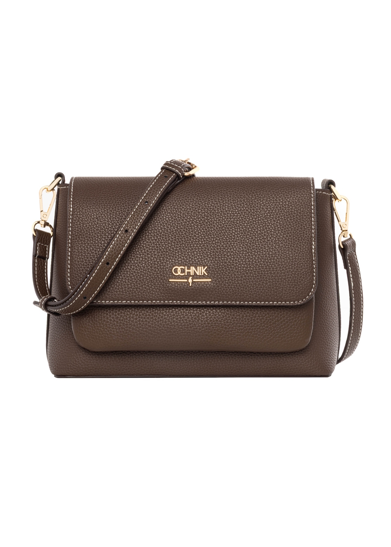 Brown women's shoulder bag TOREC-1063-1H(Z26), front product view on white background.