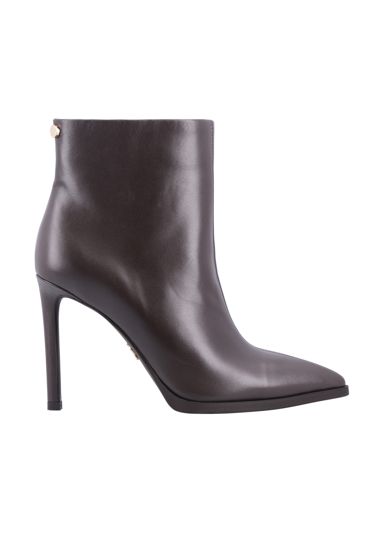 Dark brown leather high heel ankle boots BUTYD-1207-1I(Z26), side view of the product on a white background.