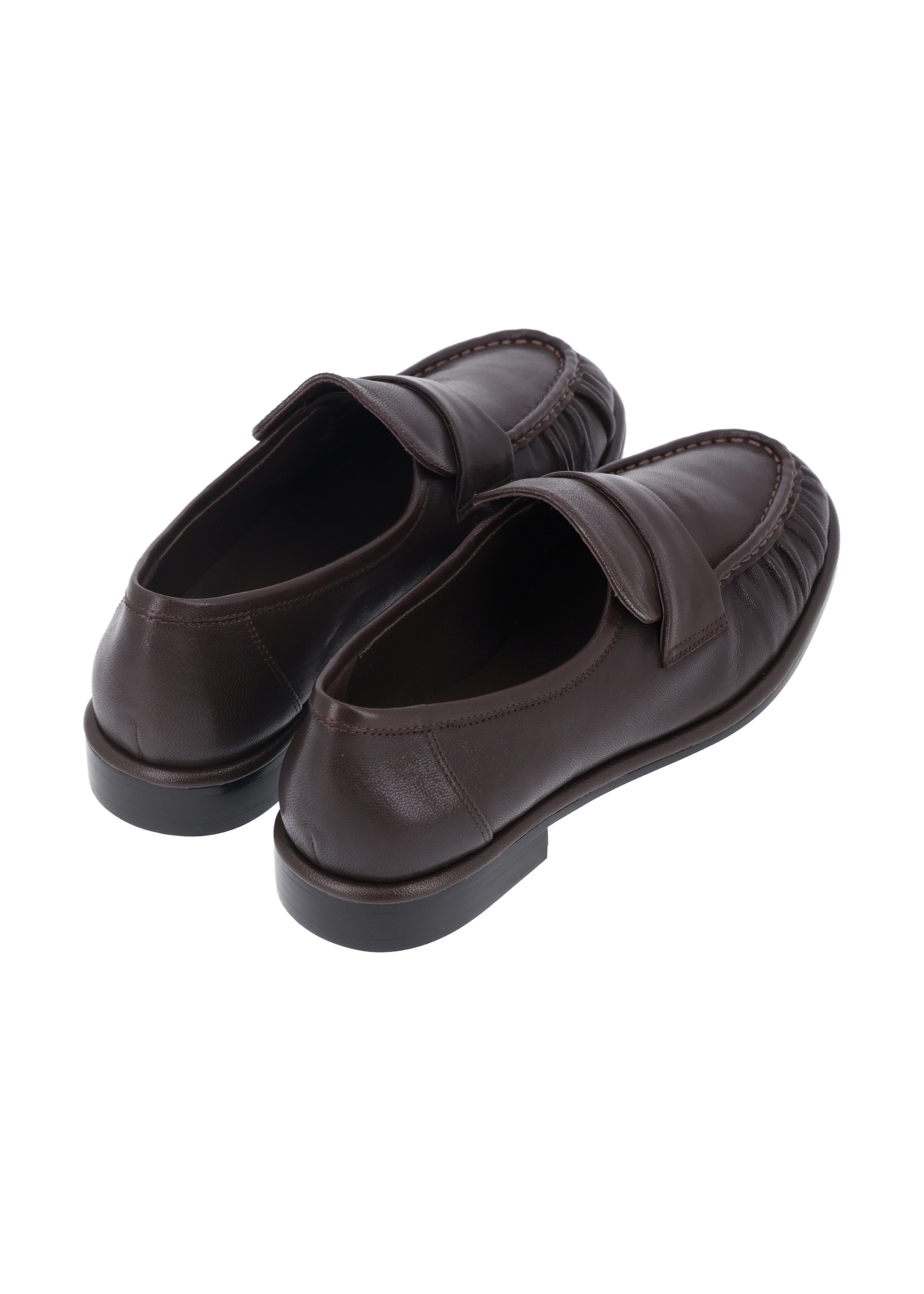 Women's brown leather moccasins BUTYD-1328-1I(Z26), product view from the back on a white background.