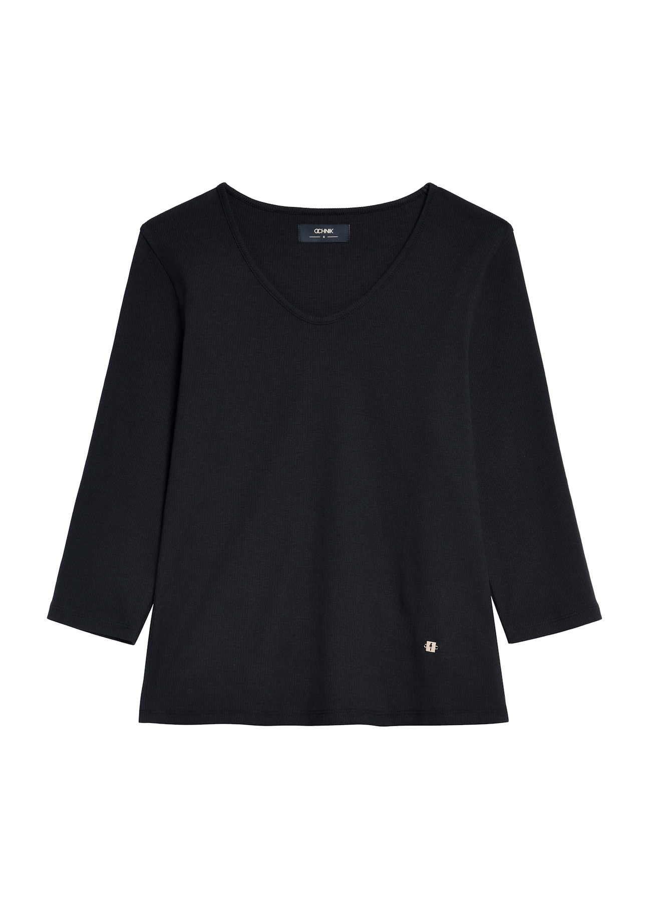 Black women's V-neck blouse LSLDT-0036-99(Z24), product visible from the front on white background.