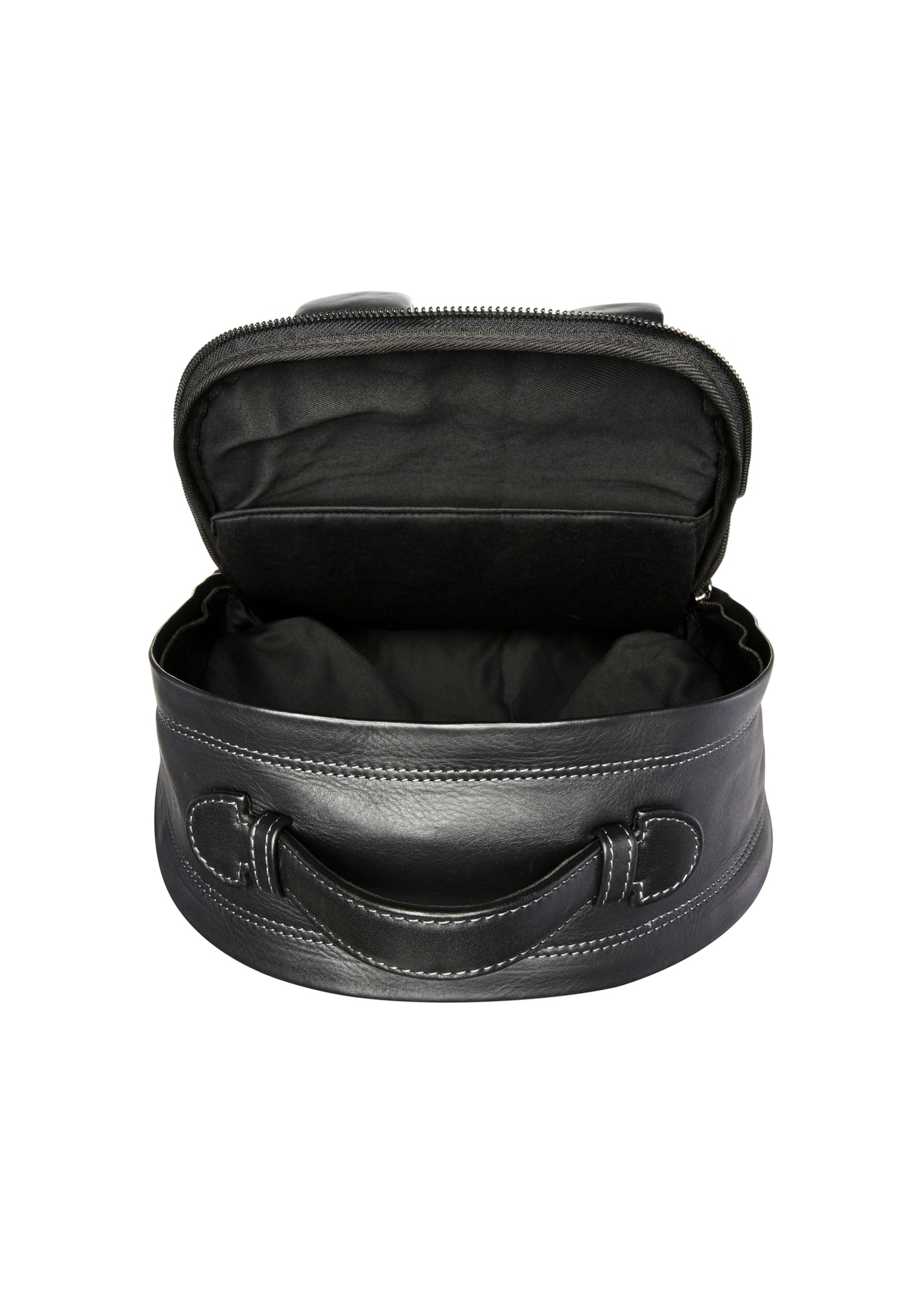 Men's black leather backpack TORMS-0526-99(Z26) - product view from above, on a white background.