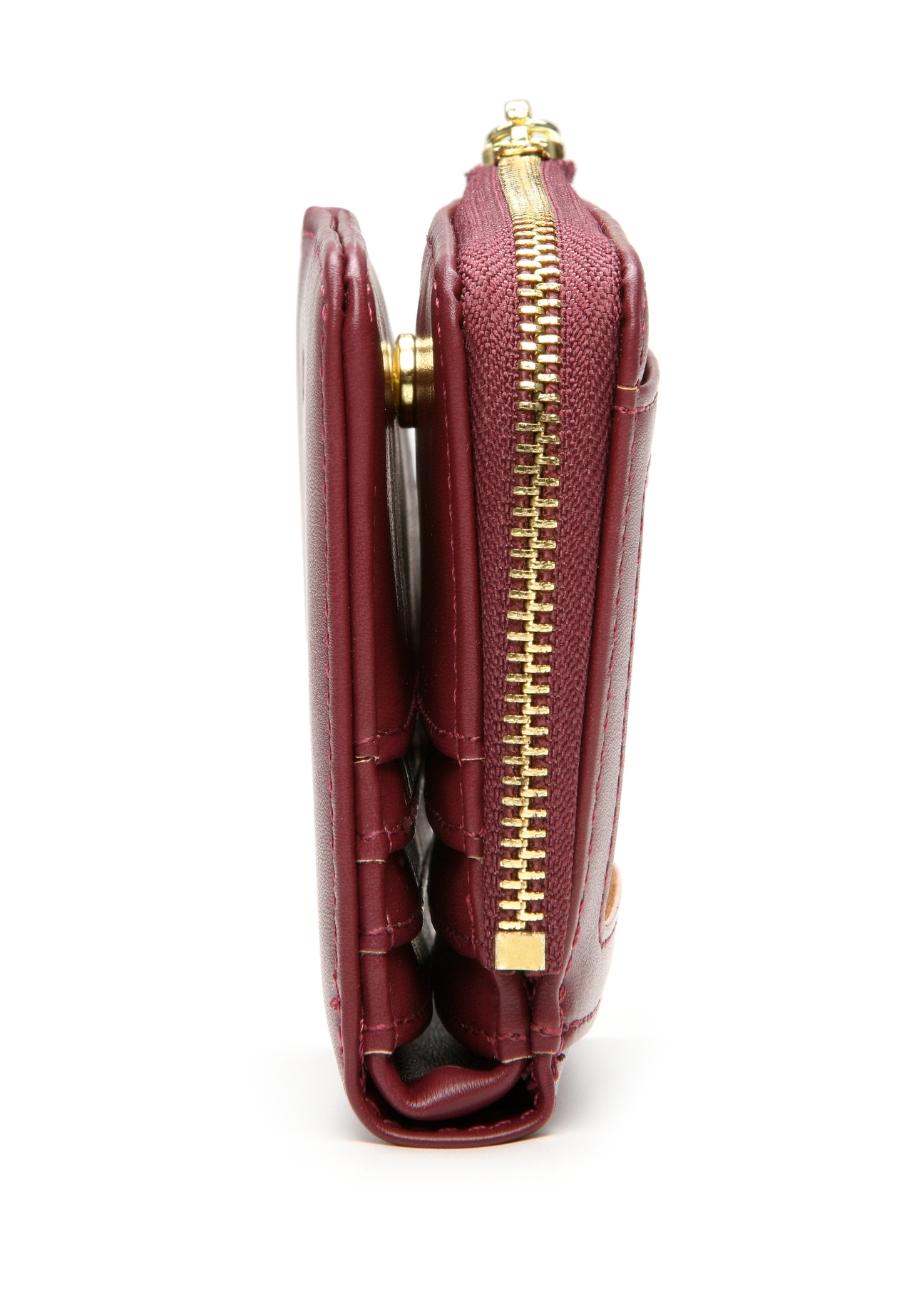Burgundy small women's wallet POREC-0400A-49(Z25), product view from the side on a white background.