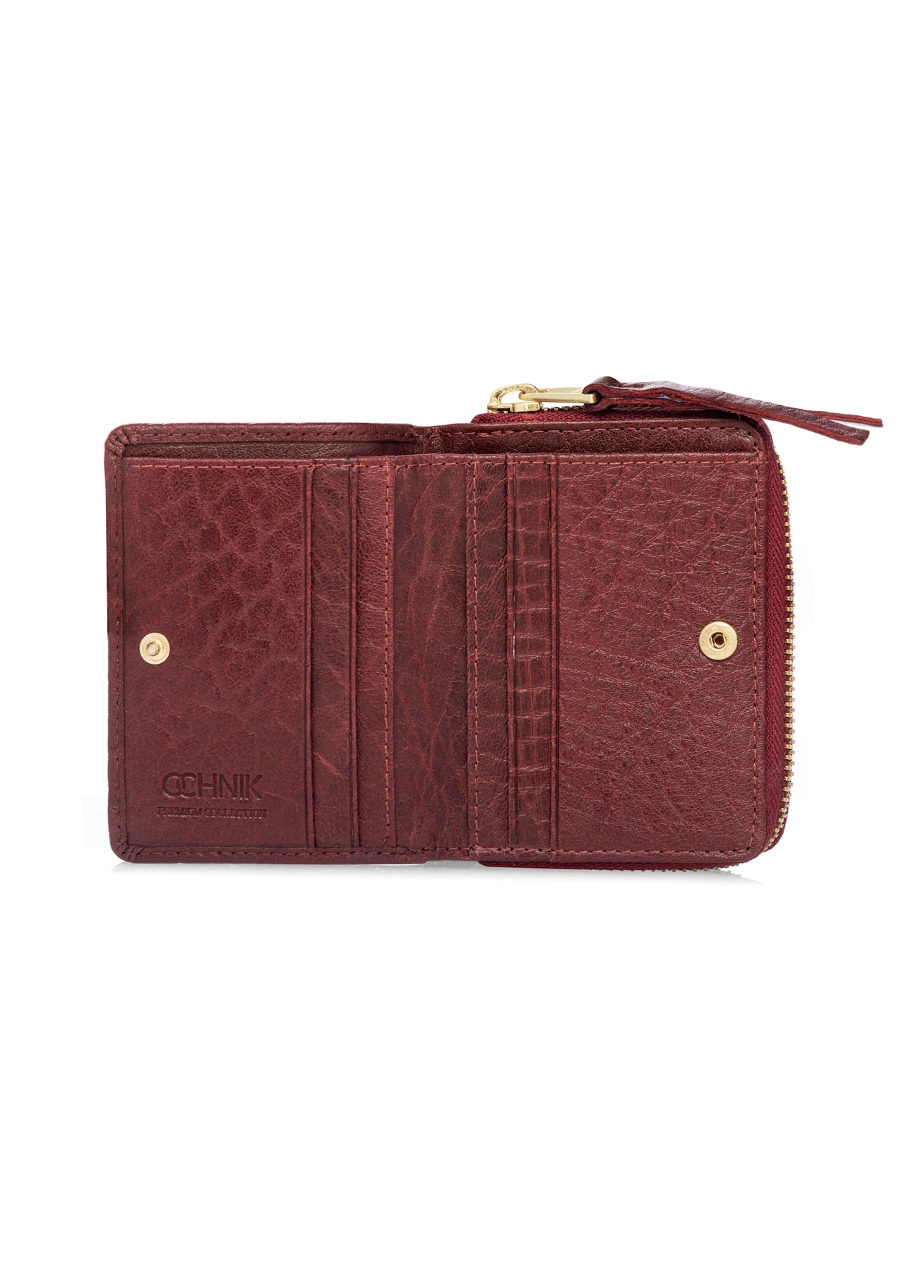 Small red leather women's wallet PORES-0815-4C(W26), product view inside on white background.