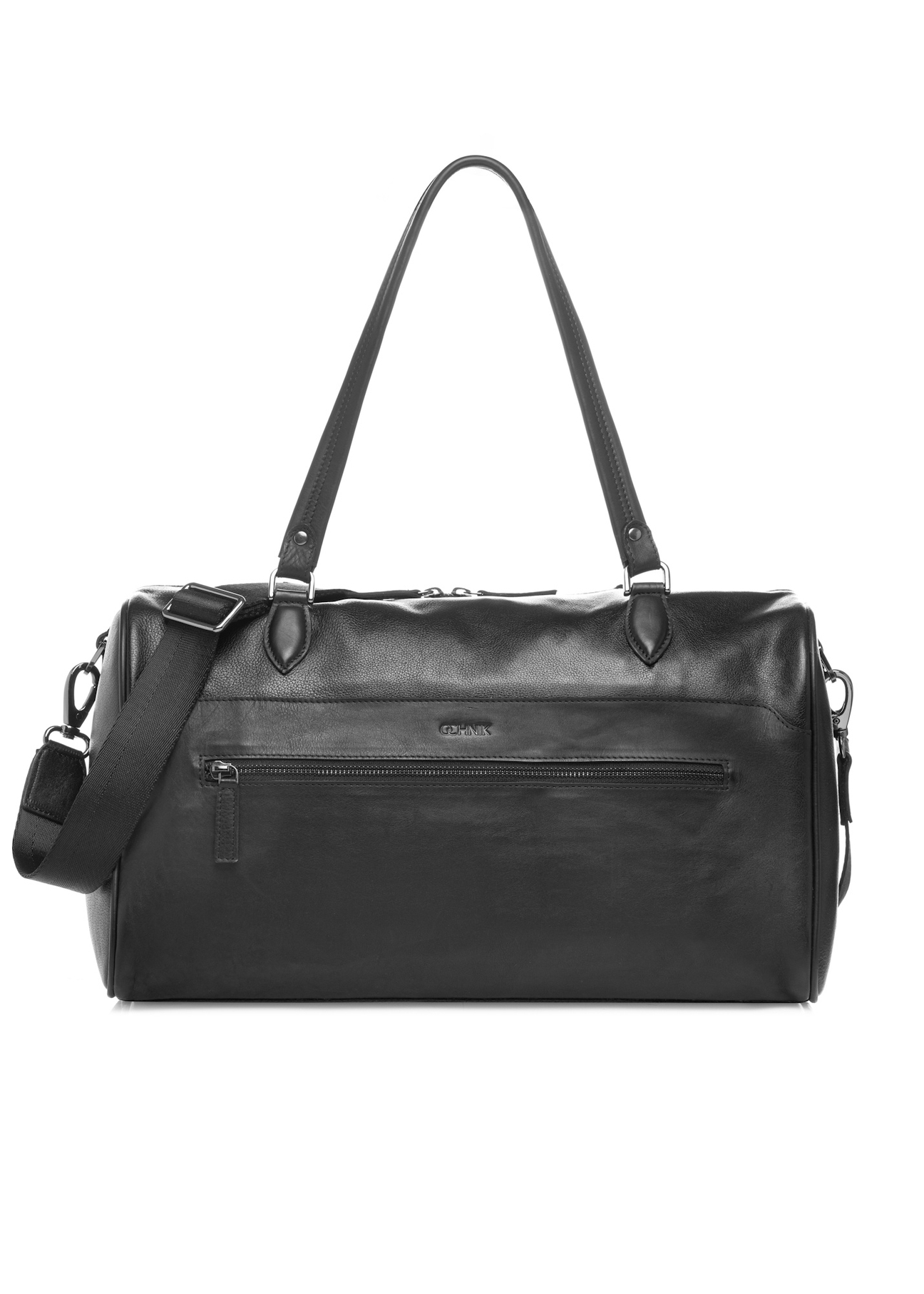 Men's black leather travel bag TORMS-0500-99(W26) - front product view, on white background.
