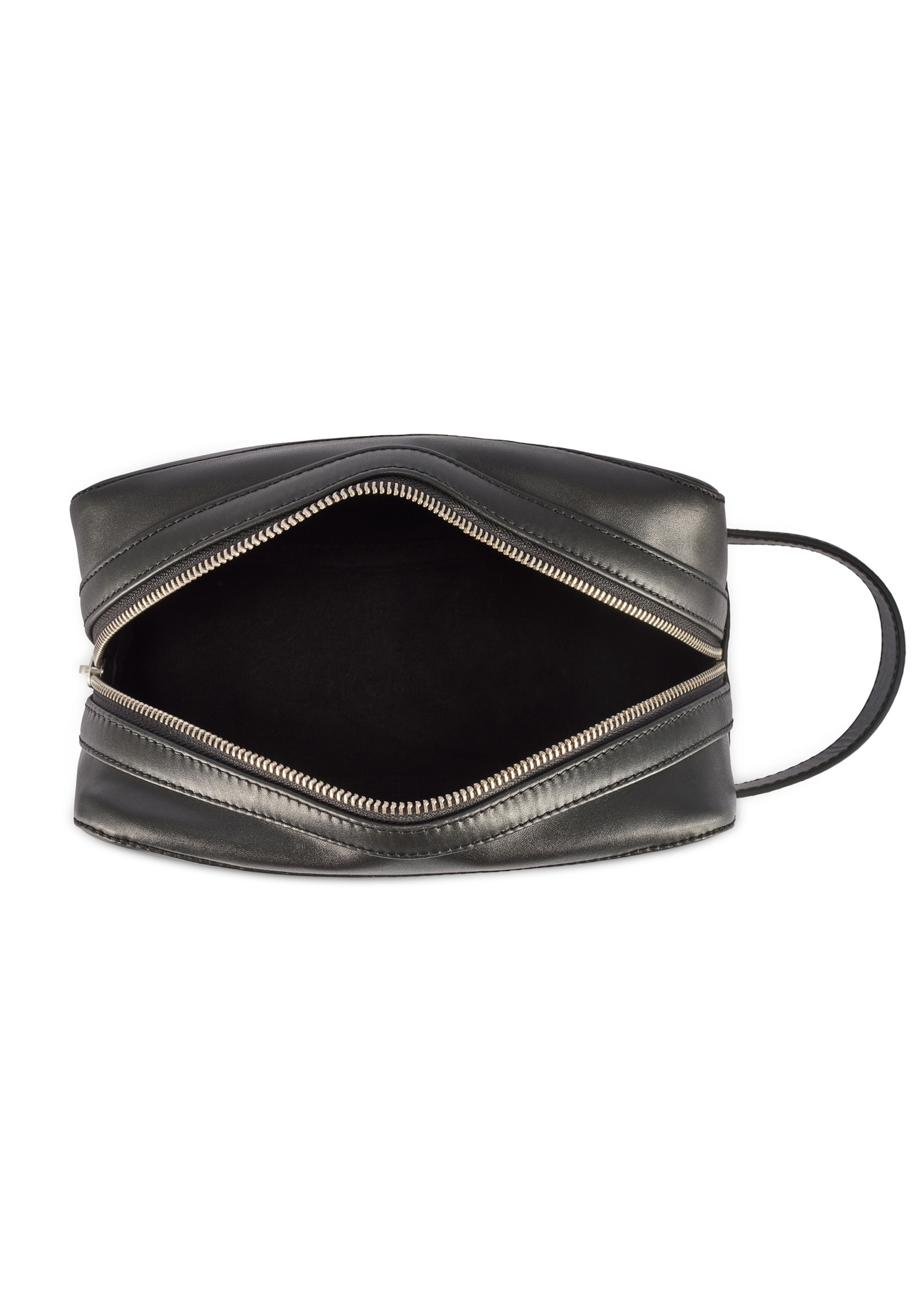 Black leather men's cosmetic bag TORMS-0473-99(Z25), product view from the inside on a white background.