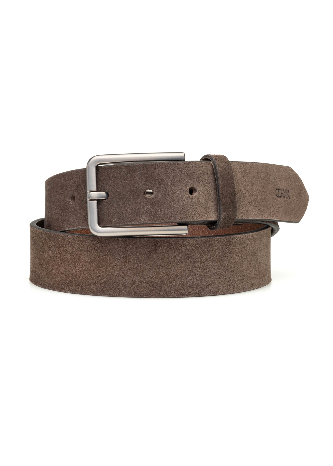Men's brown suede belt PASMS-0275-1H(W26) - front product view on white background.