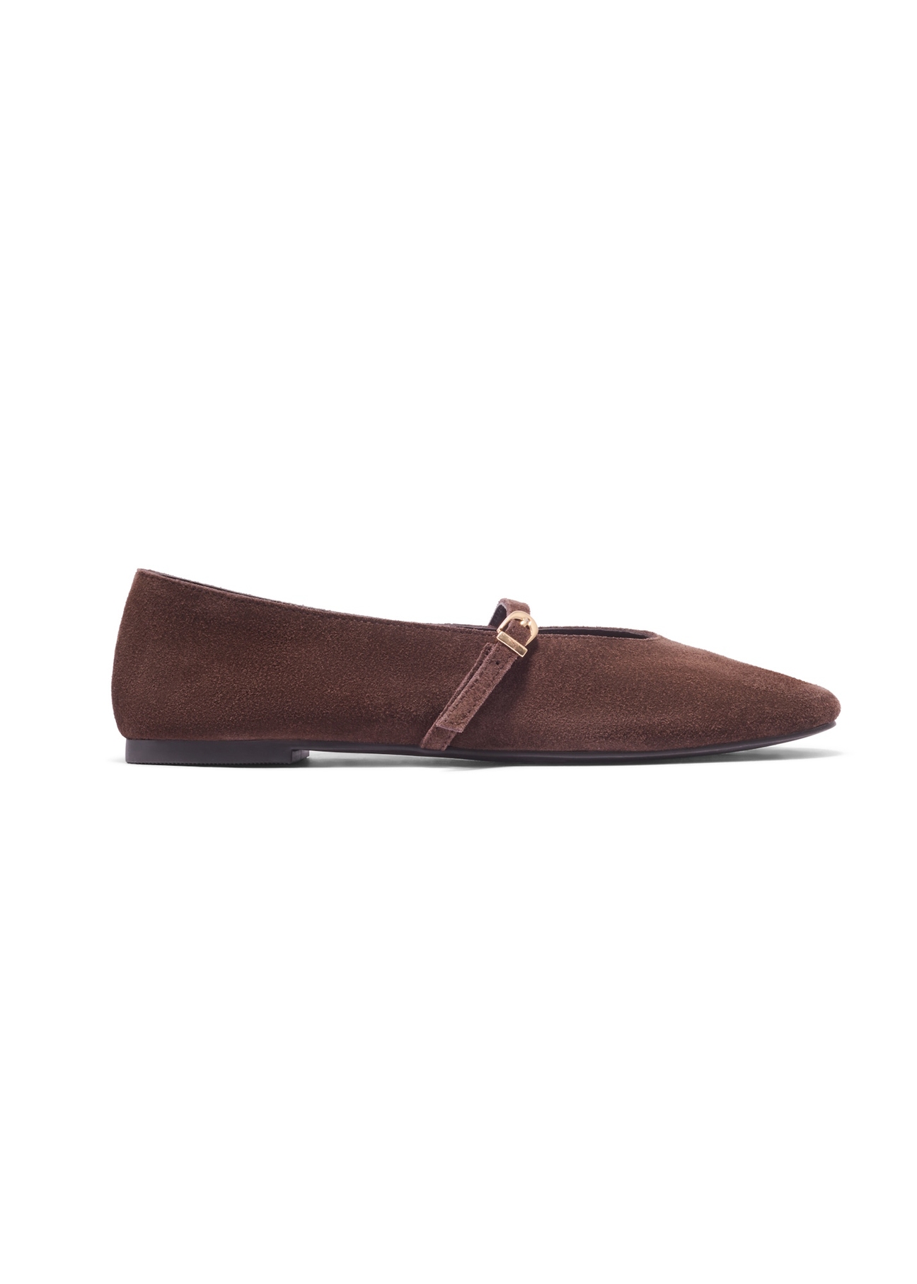 Dark brown suede women's ballet flats BUTYD-1309-1I(Z26), side product view on white background.