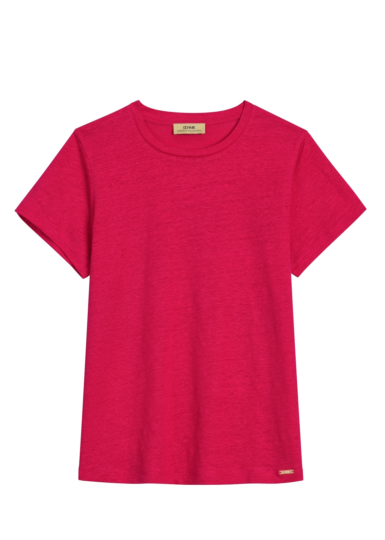 Women's linen fuchsia T-shirt TSHDT-0156-5E(W26), front product view on white background.